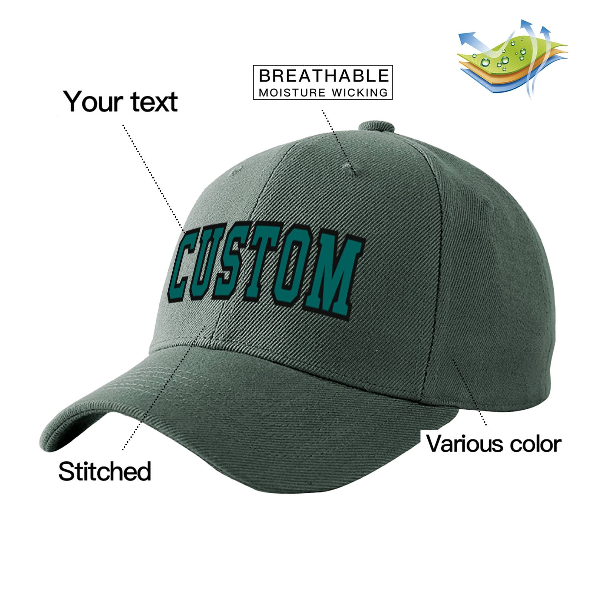 Custom Dark Gray Aqua Baseball Cap Curved Eaves Hats Vintage Design for Men/Women/Youth