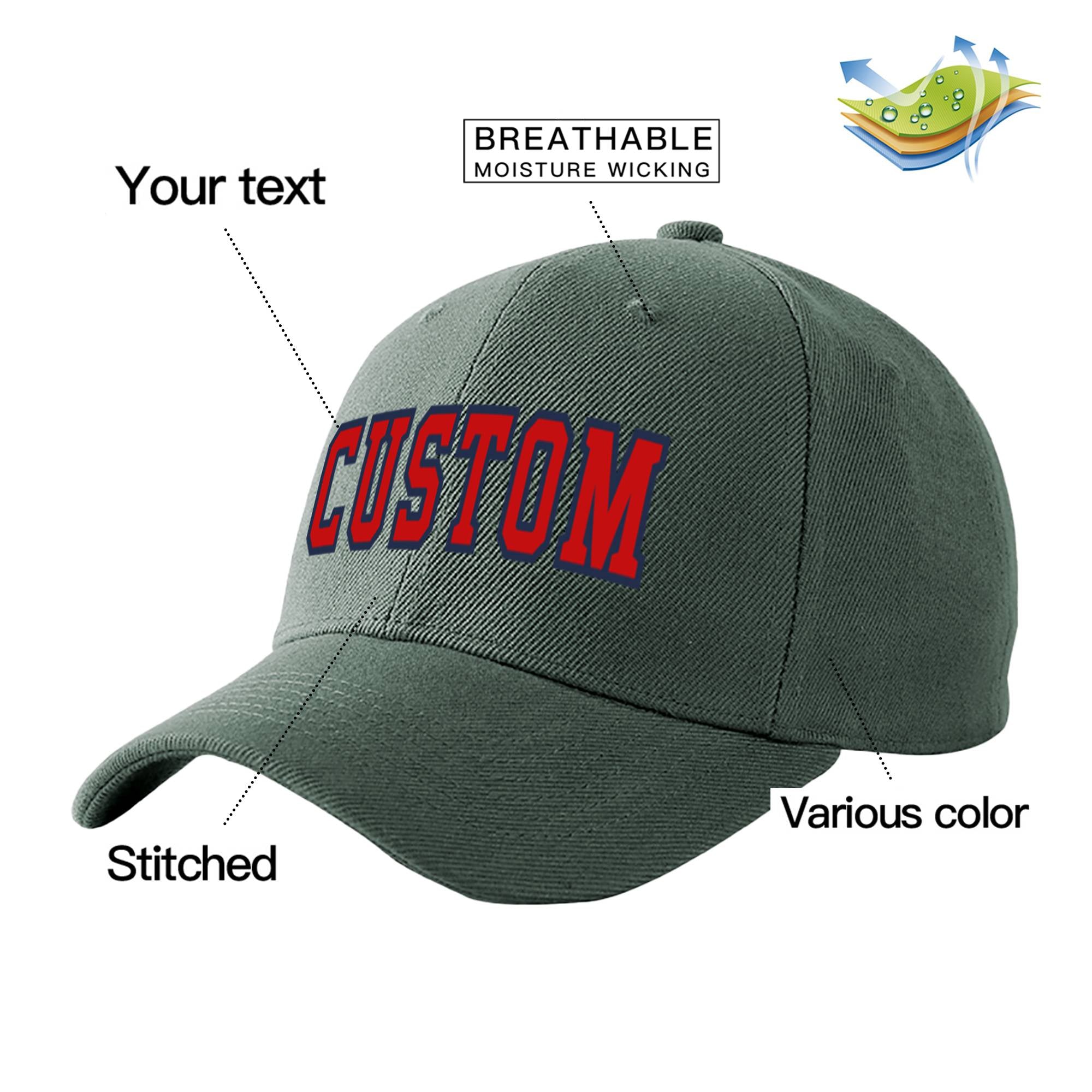 Custom Dark Gray Red Baseball Cap Curved Eaves Hats Vintage Design for Men/Women/Youth