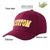 Custom Burgundy Yellow Baseball Cap Curved Eaves Hats Vintage Design for Men/Women/Youth