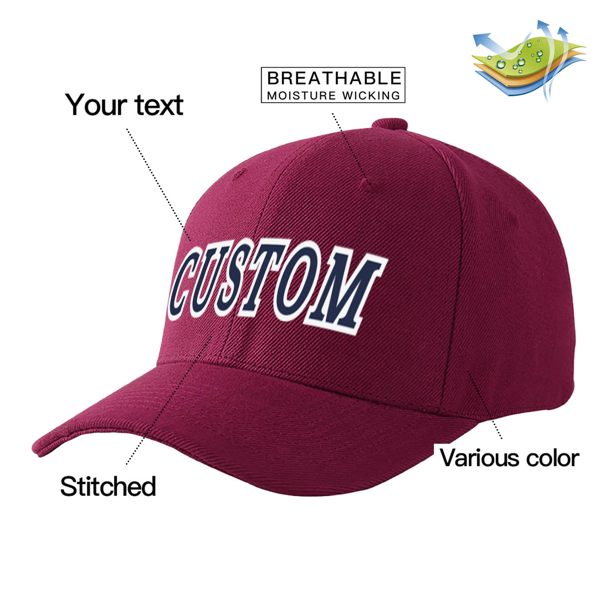 Custom Burgundy Navy Baseball Cap Curved Eaves Hats Vintage Design for Men/Women/Youth