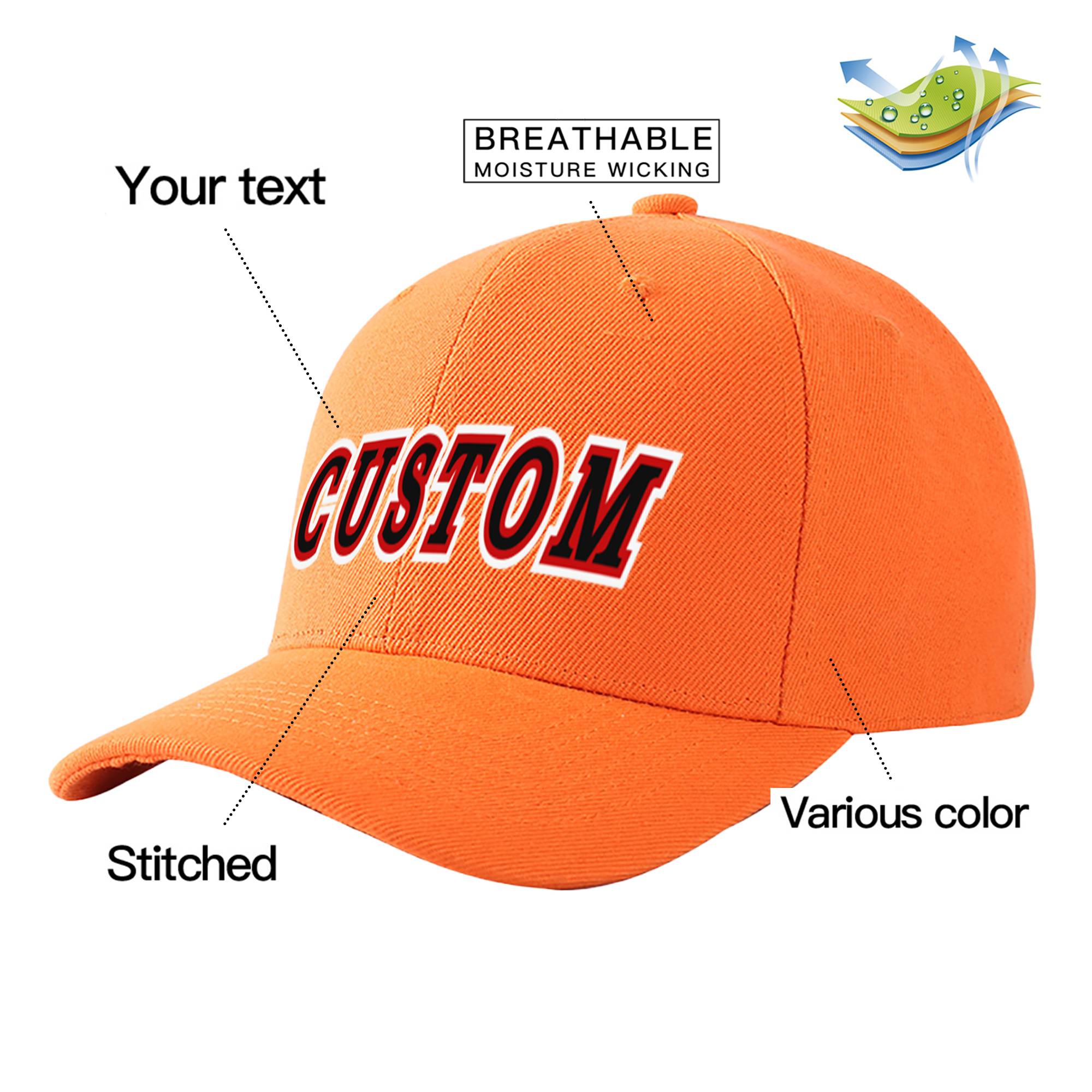 Custom Orange Black Baseball Cap Curved Eaves Hats Vintage Design for Men/Women/Youth