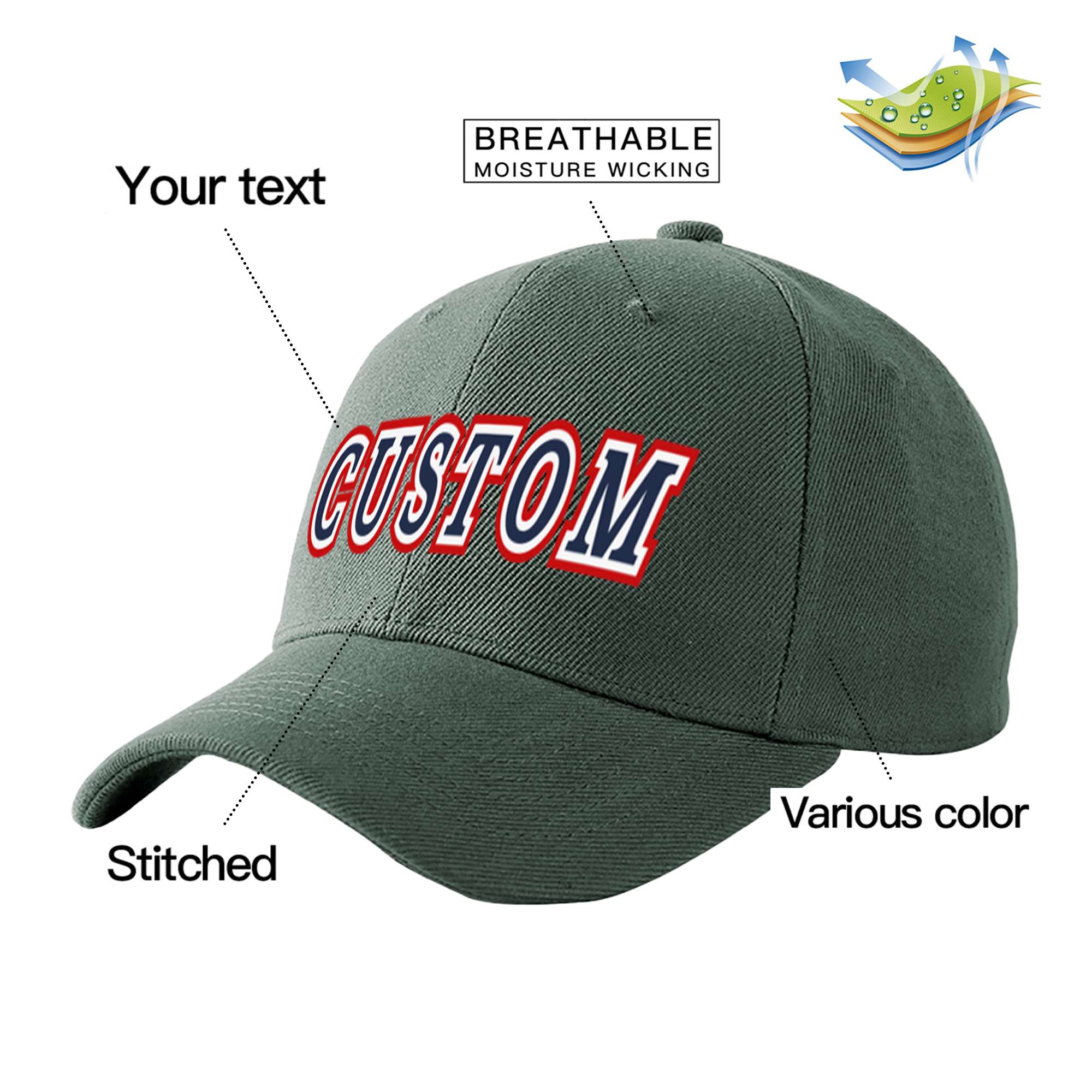 Custom Dark Gray Navy Baseball Cap Curved Eaves Hats Vintage Design for Men/Women/Youth