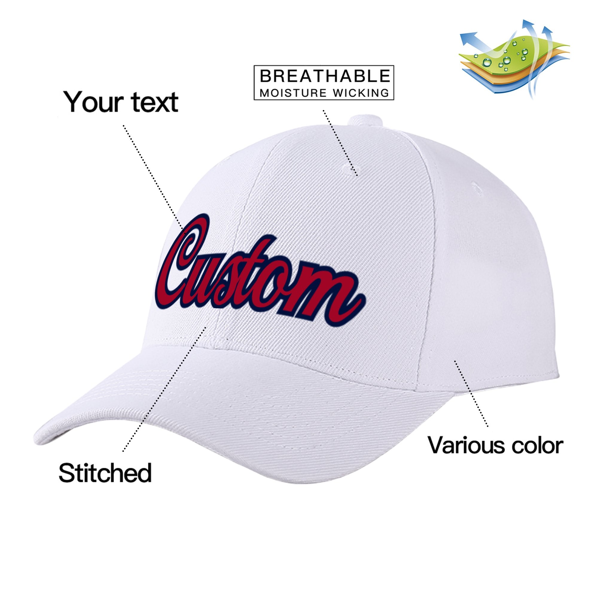 Custom White Red Baseball Cap Curved Eaves Hats Vintage Design for Men/Women/Youth