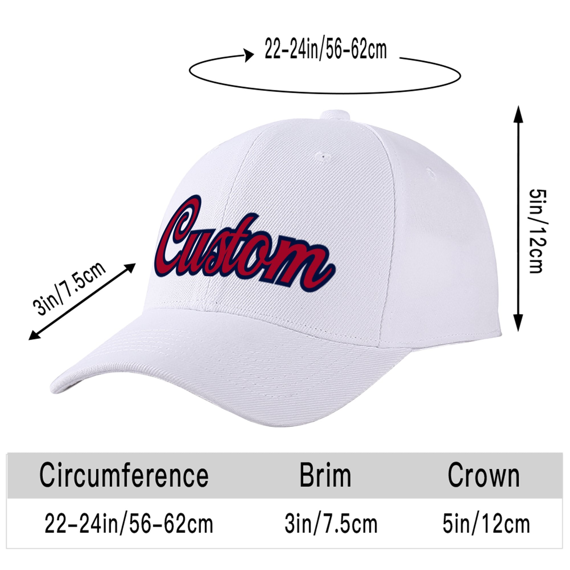 Custom White Red Baseball Cap Curved Eaves Hats Vintage Design for Men/Women/Youth