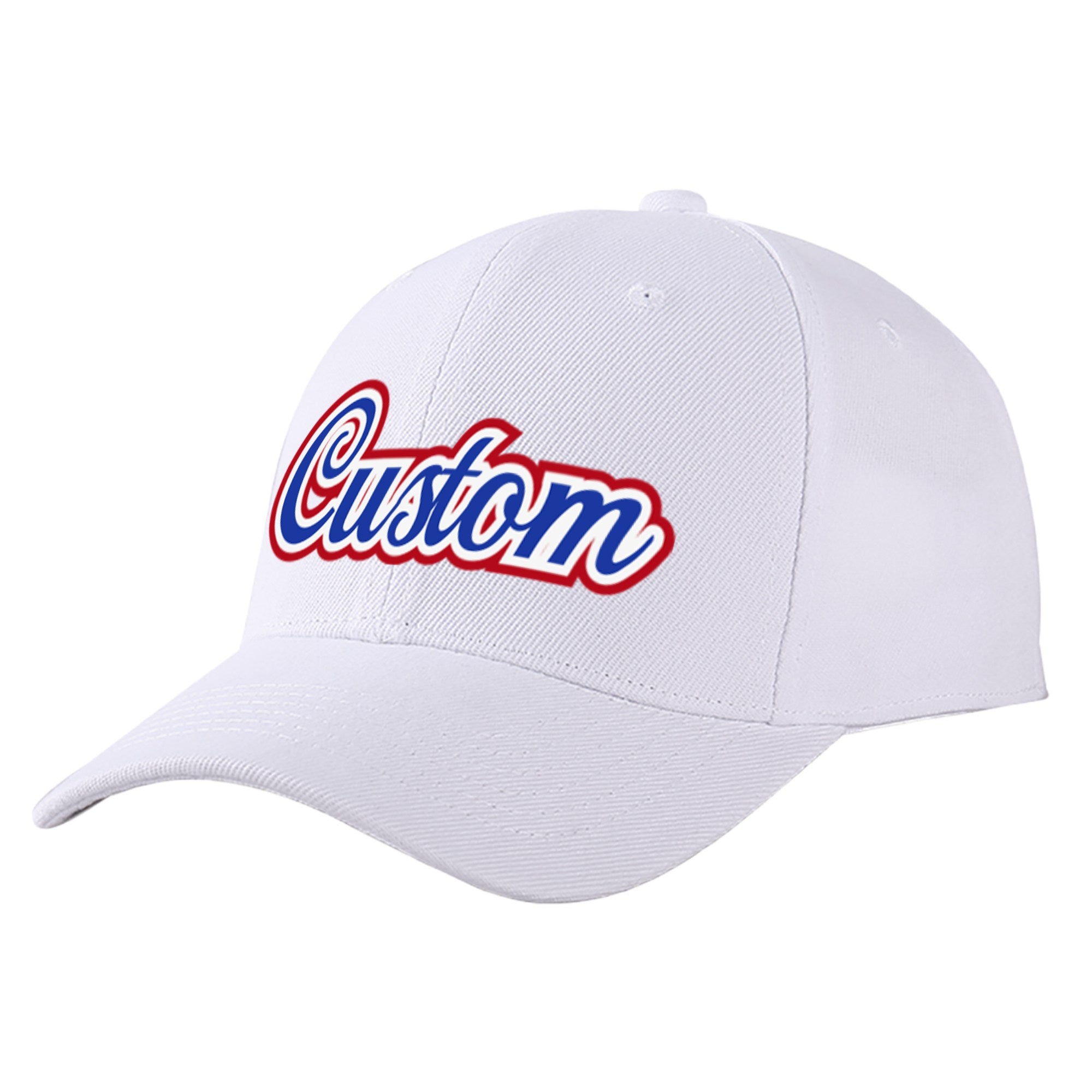 Custom White Royal Blue Baseball Cap Curved Eaves Hats Vintage Design for Men/Women/Youth