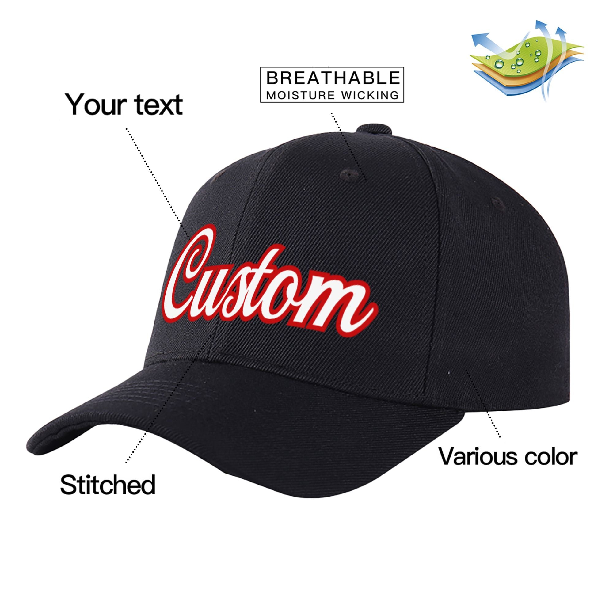 Custom Black White Baseball Cap Curved Eaves Hats Vintage Design for Men/Women/Youth