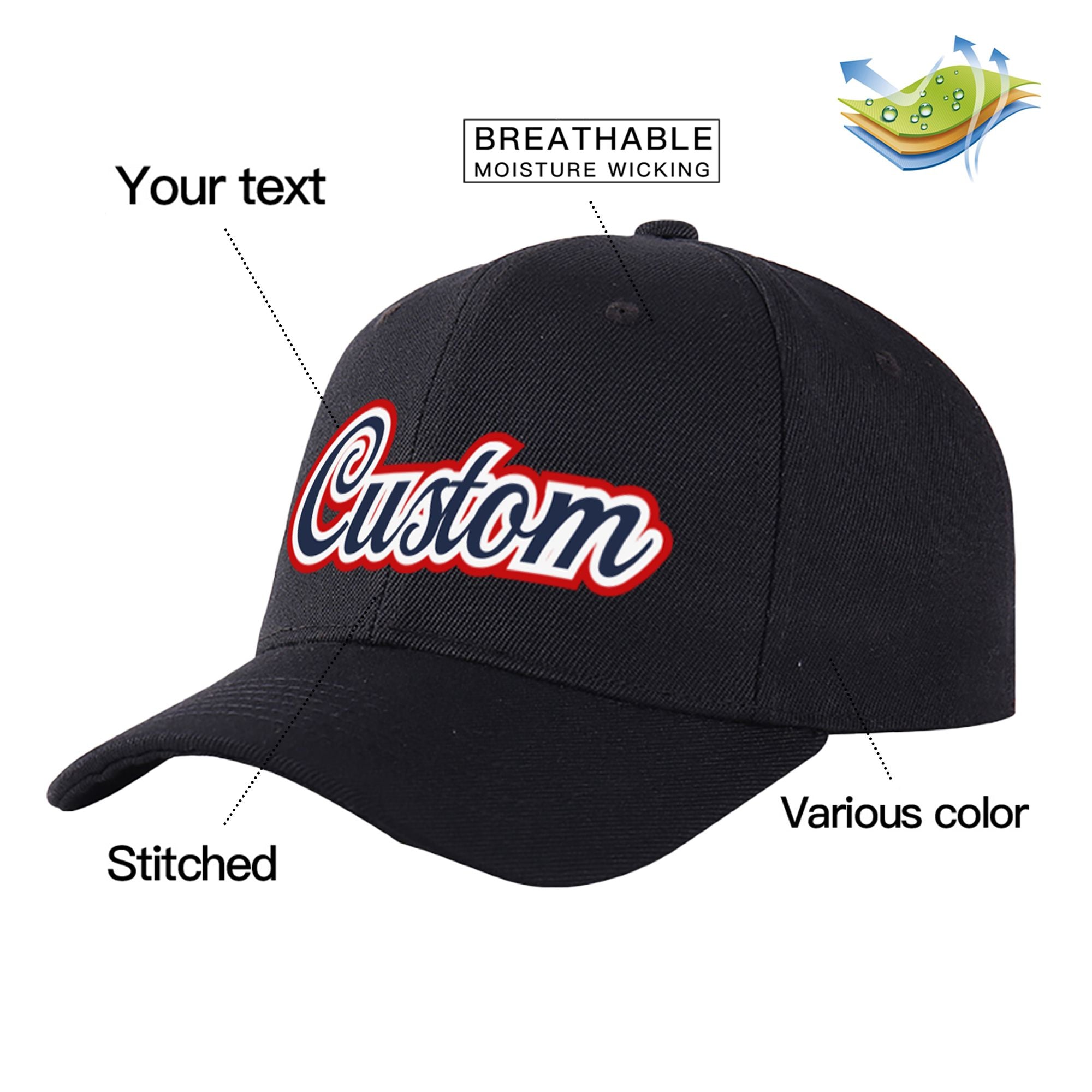 Custom Black Navy Baseball Cap Curved Eaves Hats Vintage Design for Men/Women/Youth