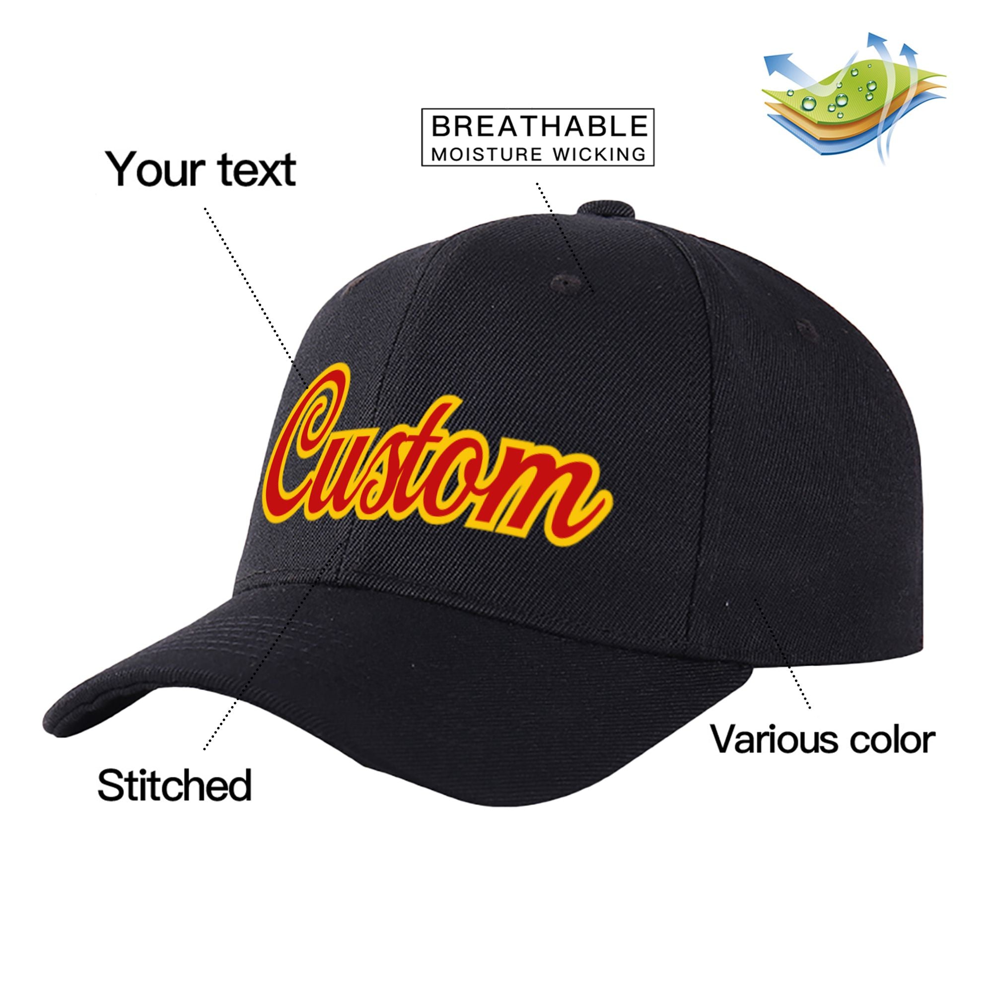 Custom Black Red Baseball Cap Curved Eaves Hats Vintage Design for Men/Women/Youth