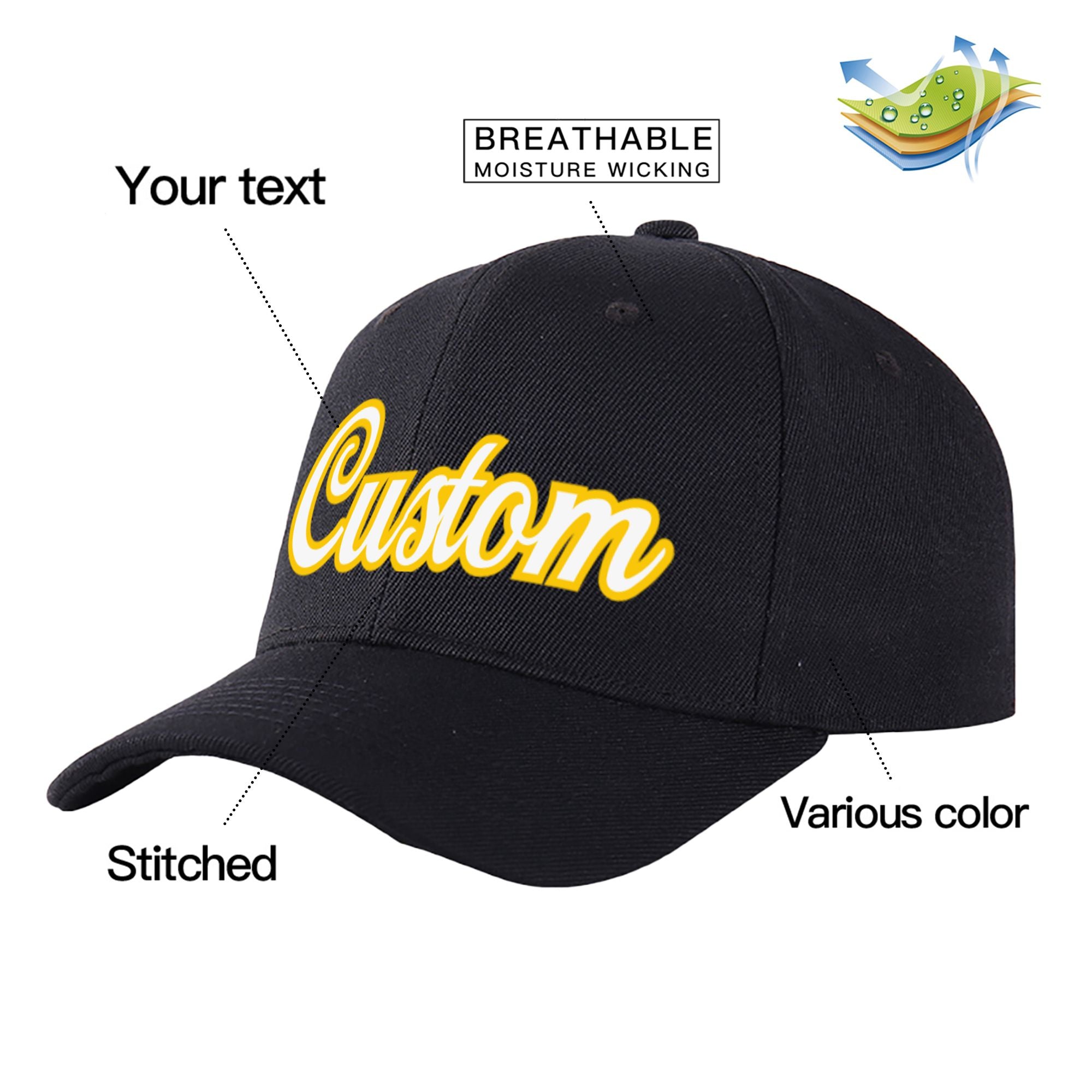 Custom Black White Baseball Cap Curved Eaves Hats Vintage Design for Men/Women/Youth