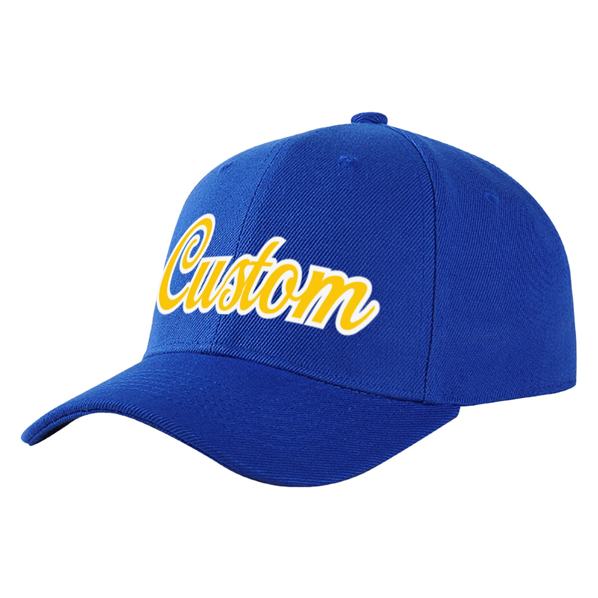 Custom Royal Blue Yellow Baseball Cap Curved Eaves Hats Vintage Design for Men/Women/Youth