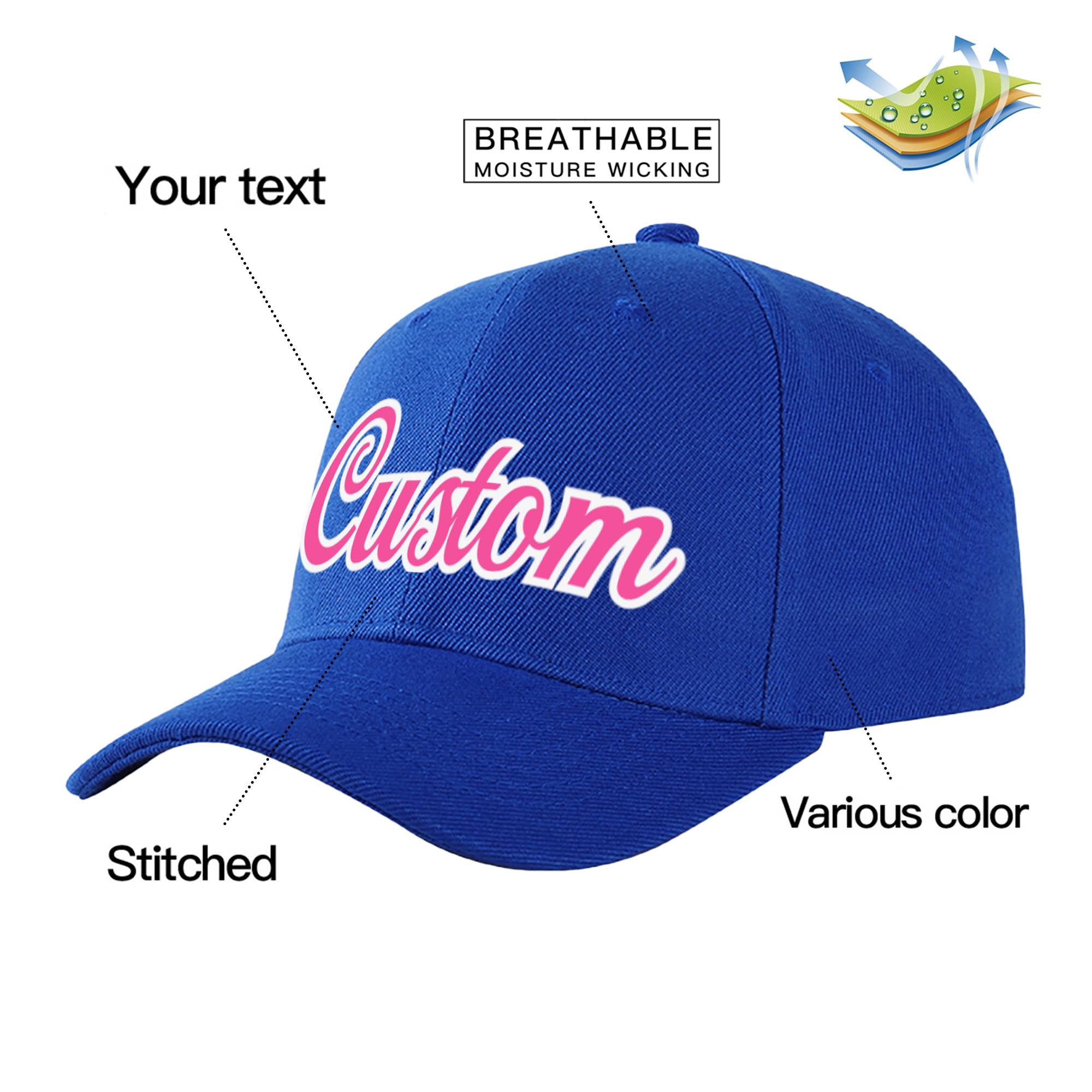 Custom Royal Blue Pink Baseball Cap Curved Eaves Hats Vintage Design for Men/Women/Youth