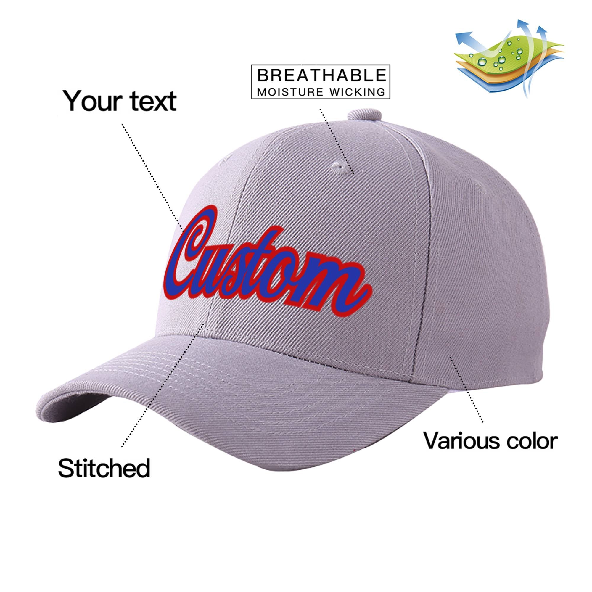 Custom Gray Royal Blue Baseball Cap Curved Eaves Hats Vintage Design for Men/Women/Youth