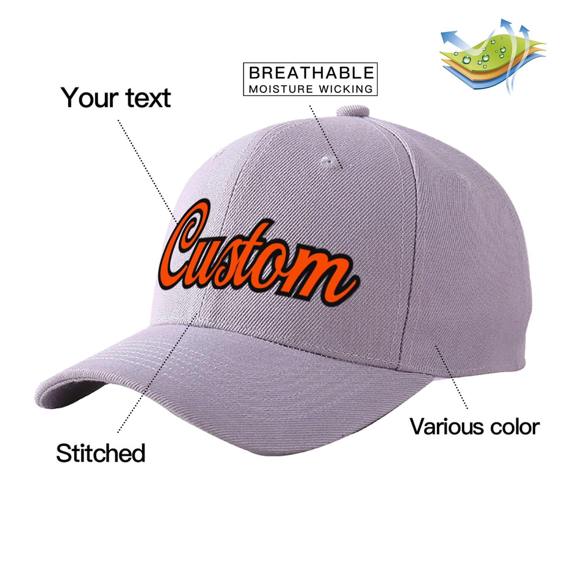 Custom Gray Orange Baseball Cap Curved Eaves Hats Vintage Design for Men/Women/Youth