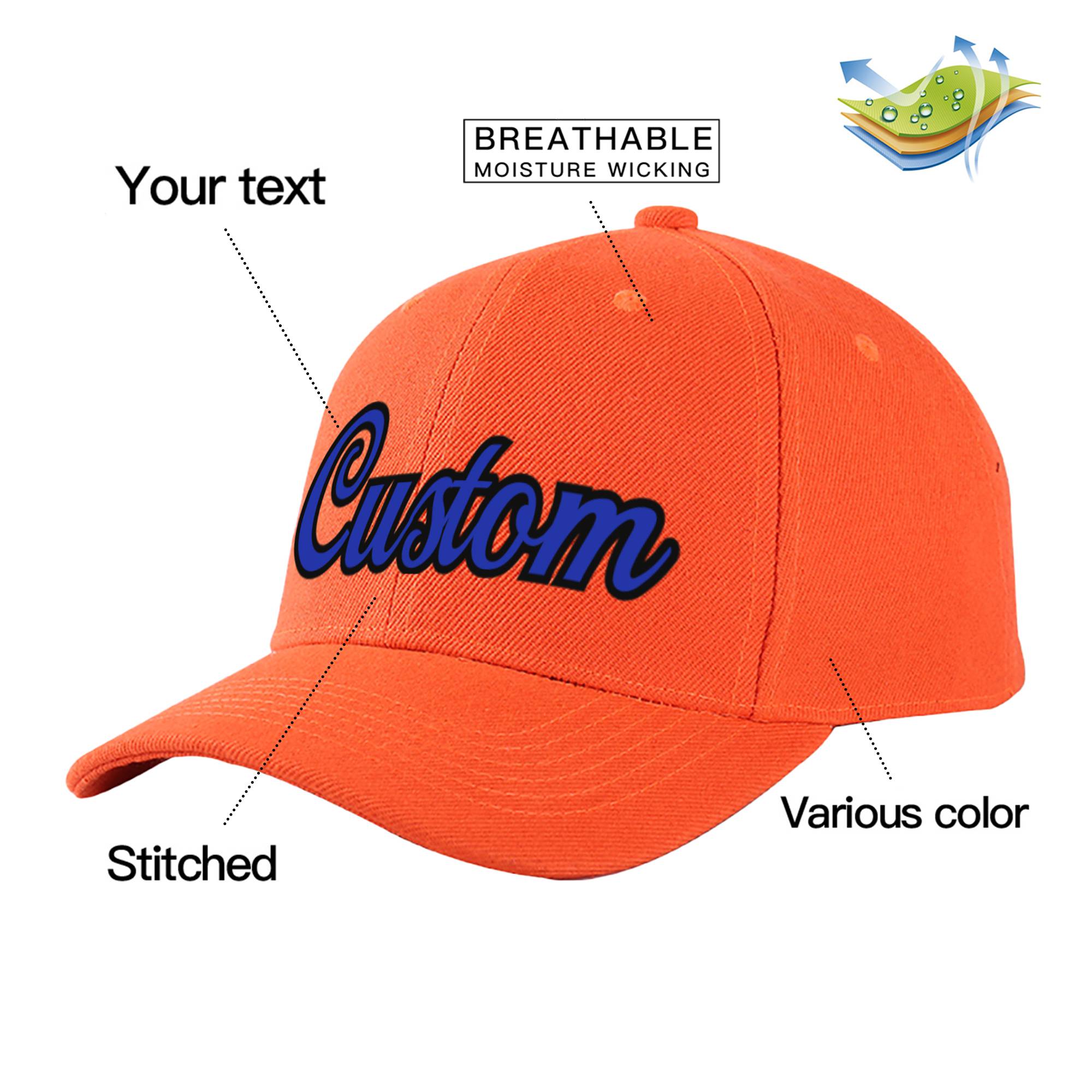 Custom Orange Royal Blue Baseball Cap Curved Eaves Hats Vintage Design for Men/Women/Youth