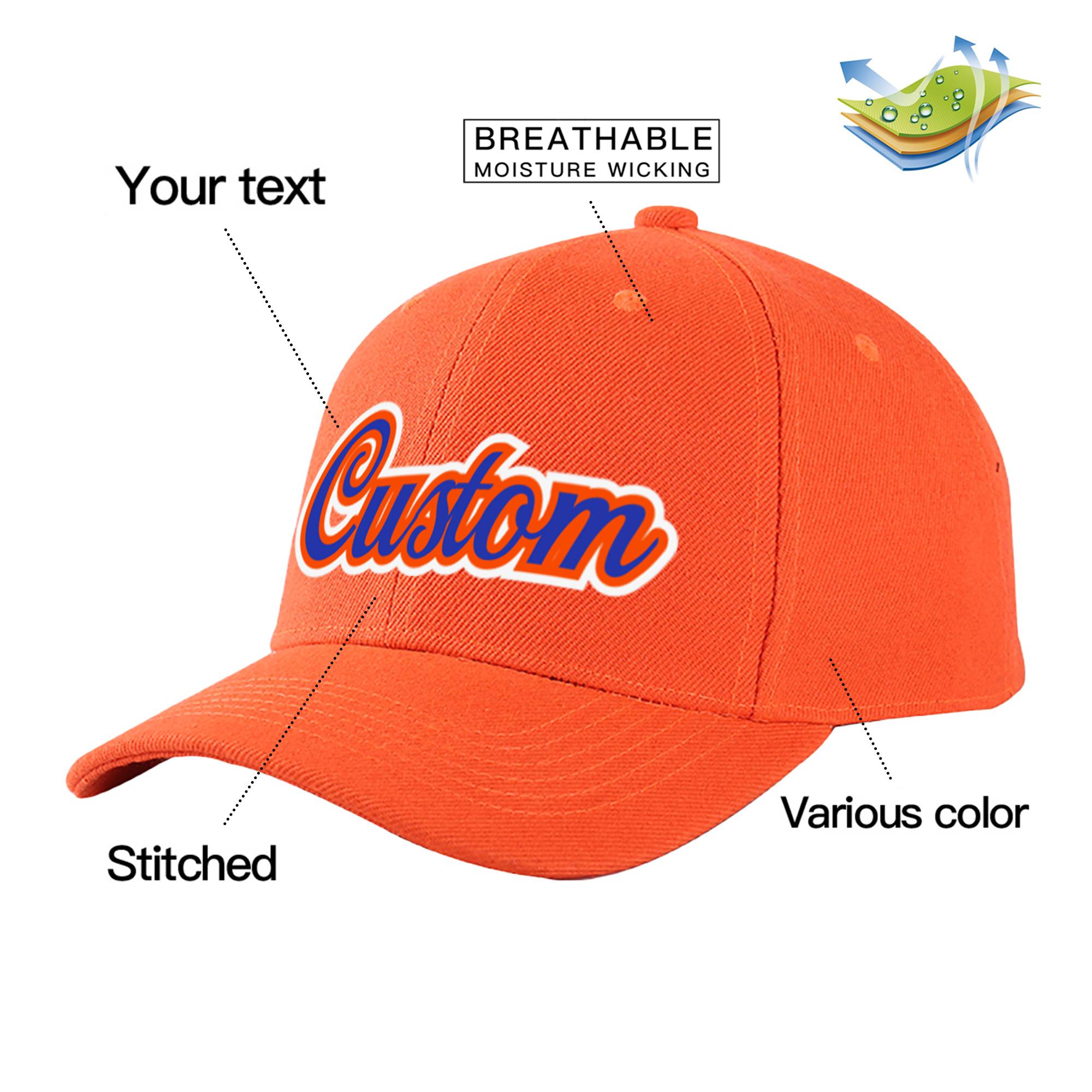 Custom Orange Royal Blue Baseball Cap Curved Eaves Hats Vintage Design for Men/Women/Youth