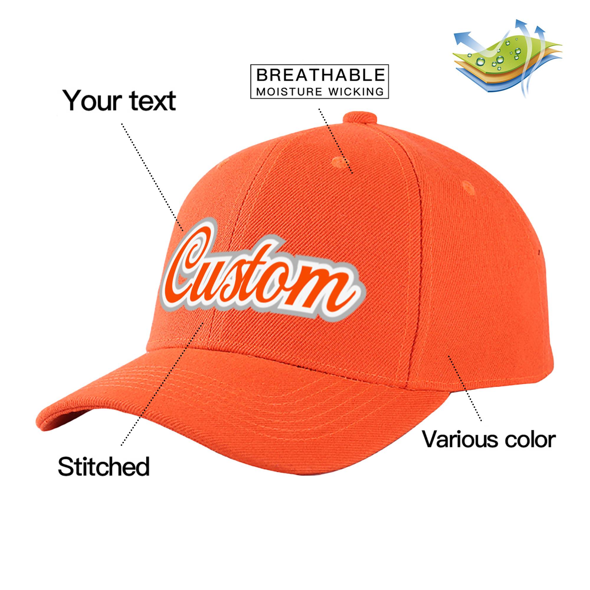 Custom Orange Orange Baseball Cap Curved Eaves Hats Vintage Design for Men/Women/Youth