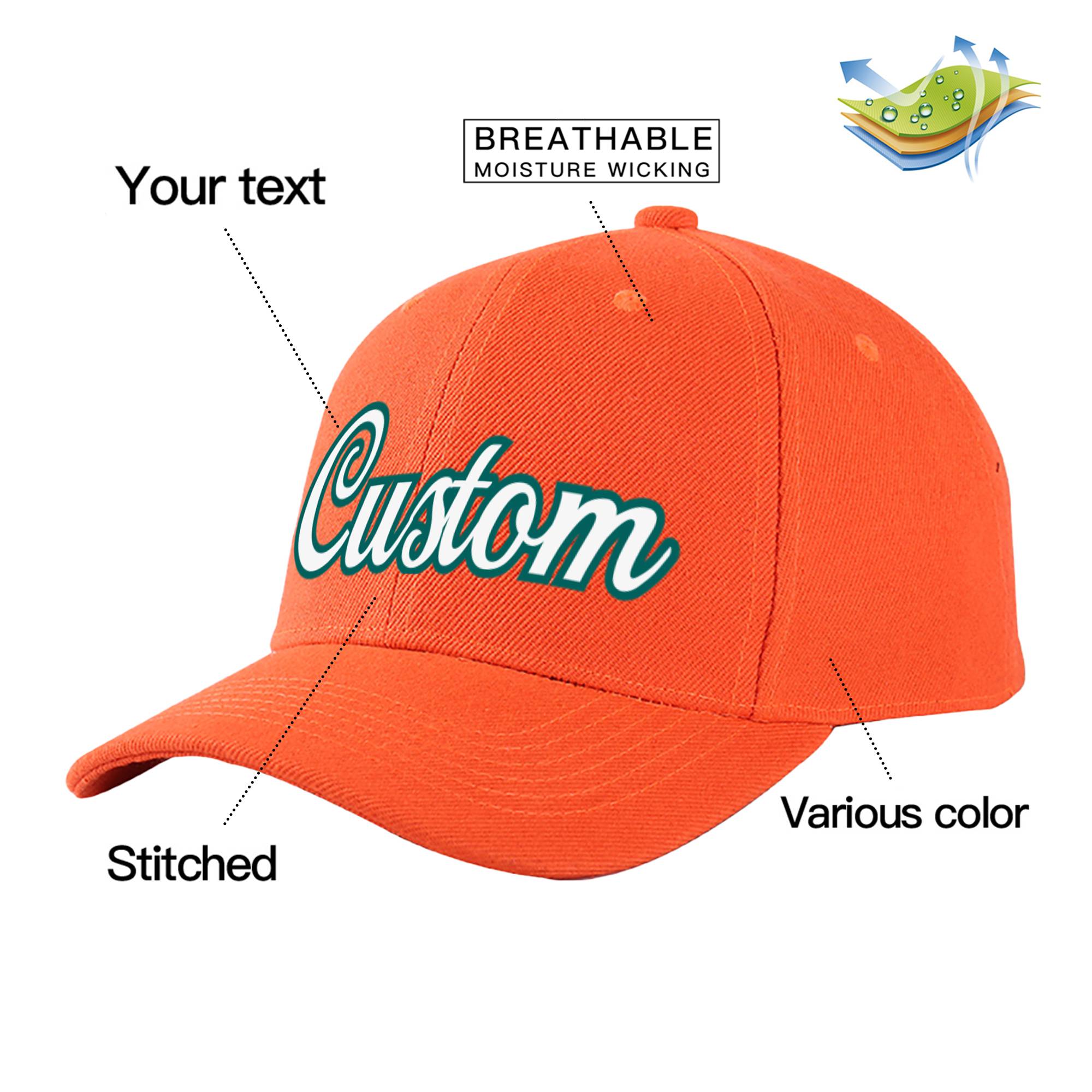 Custom Orange White Baseball Cap Curved Eaves Hats Vintage Design for Men/Women/Youth