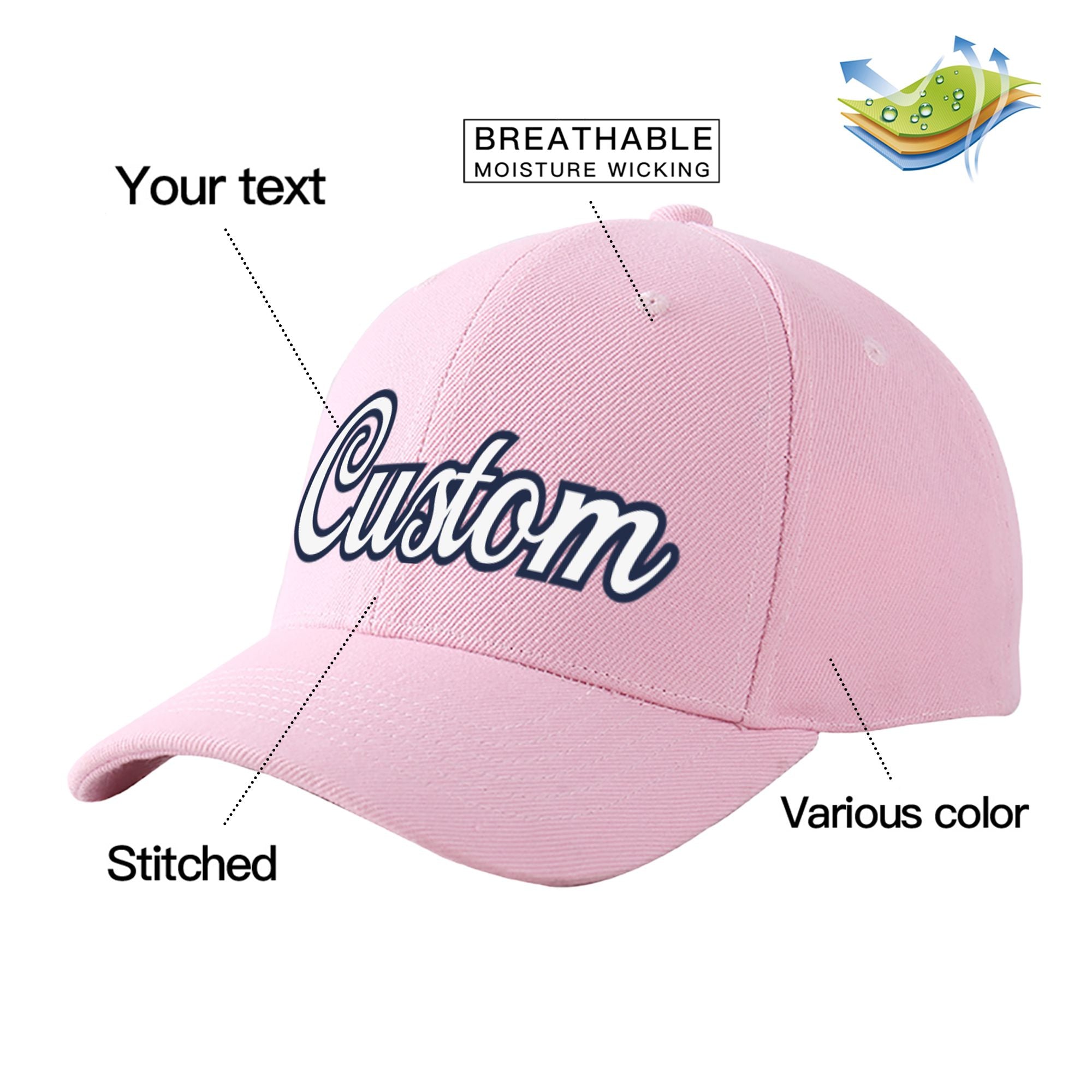 Custom Pink White Baseball Cap Curved Eaves Hats Vintage Design for Men/Women/Youth