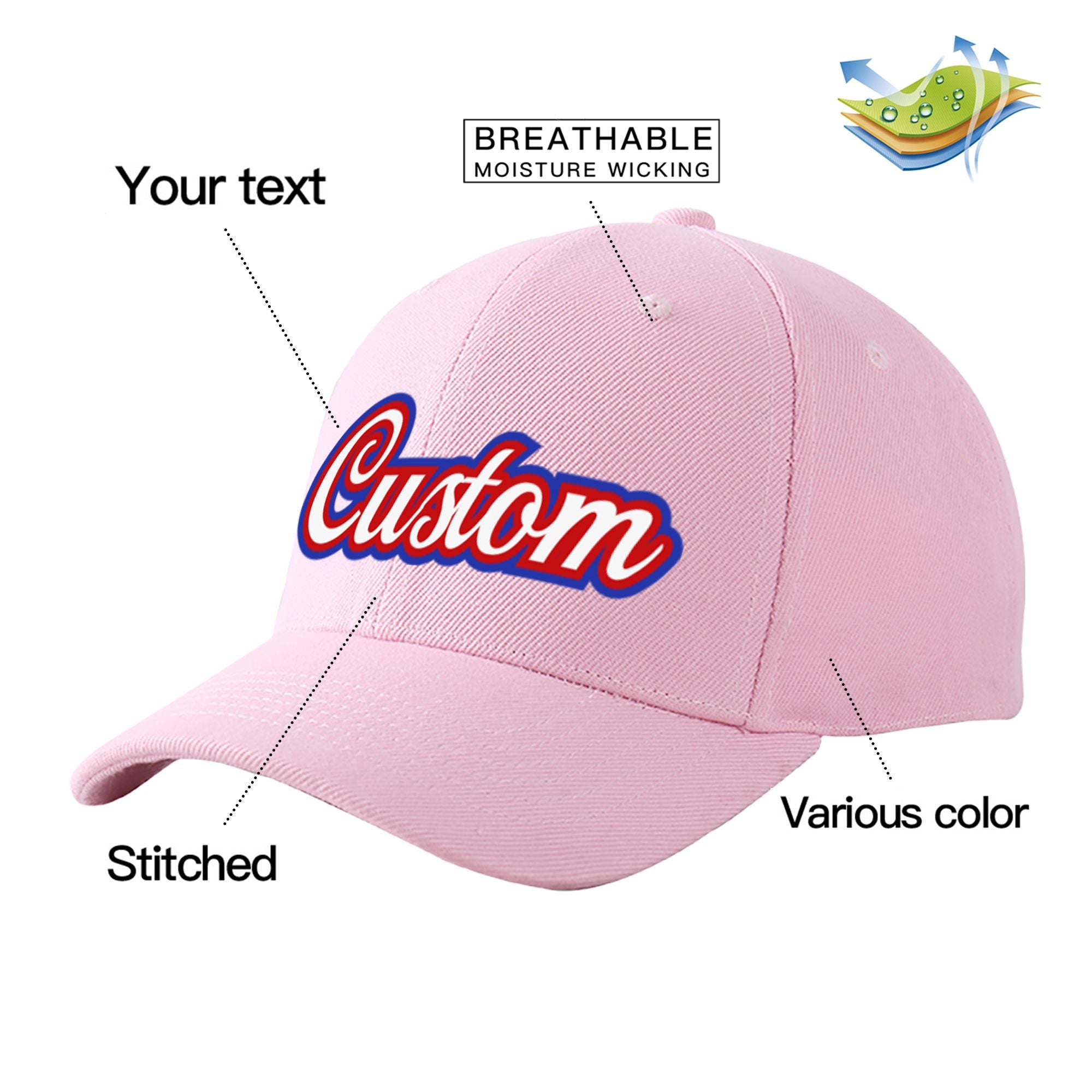 Custom Pink White Baseball Cap Curved Eaves Hats Vintage Design for Men/Women/Youth