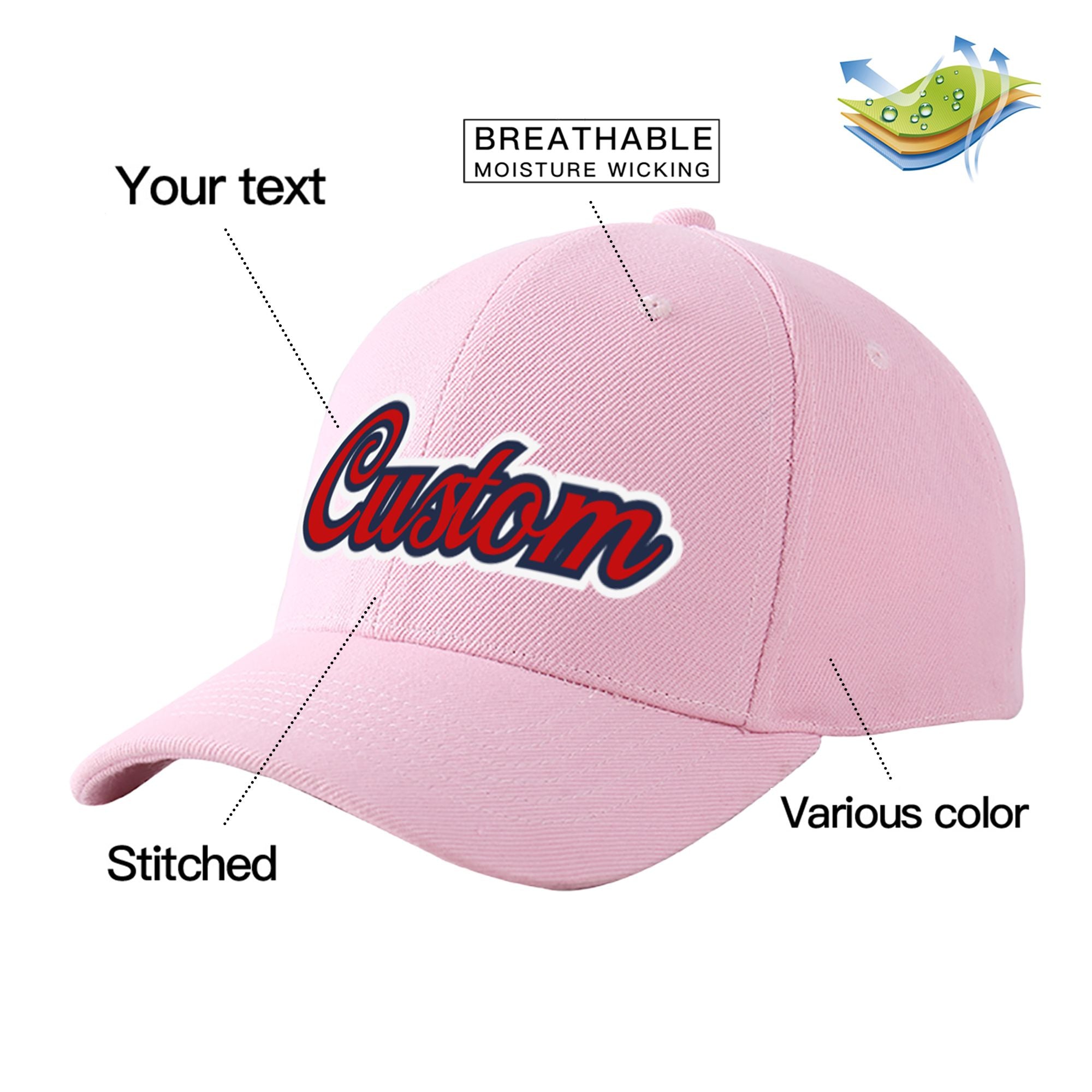 Custom Pink Red Baseball Cap Curved Eaves Hats Vintage Design for Men/Women/Youth