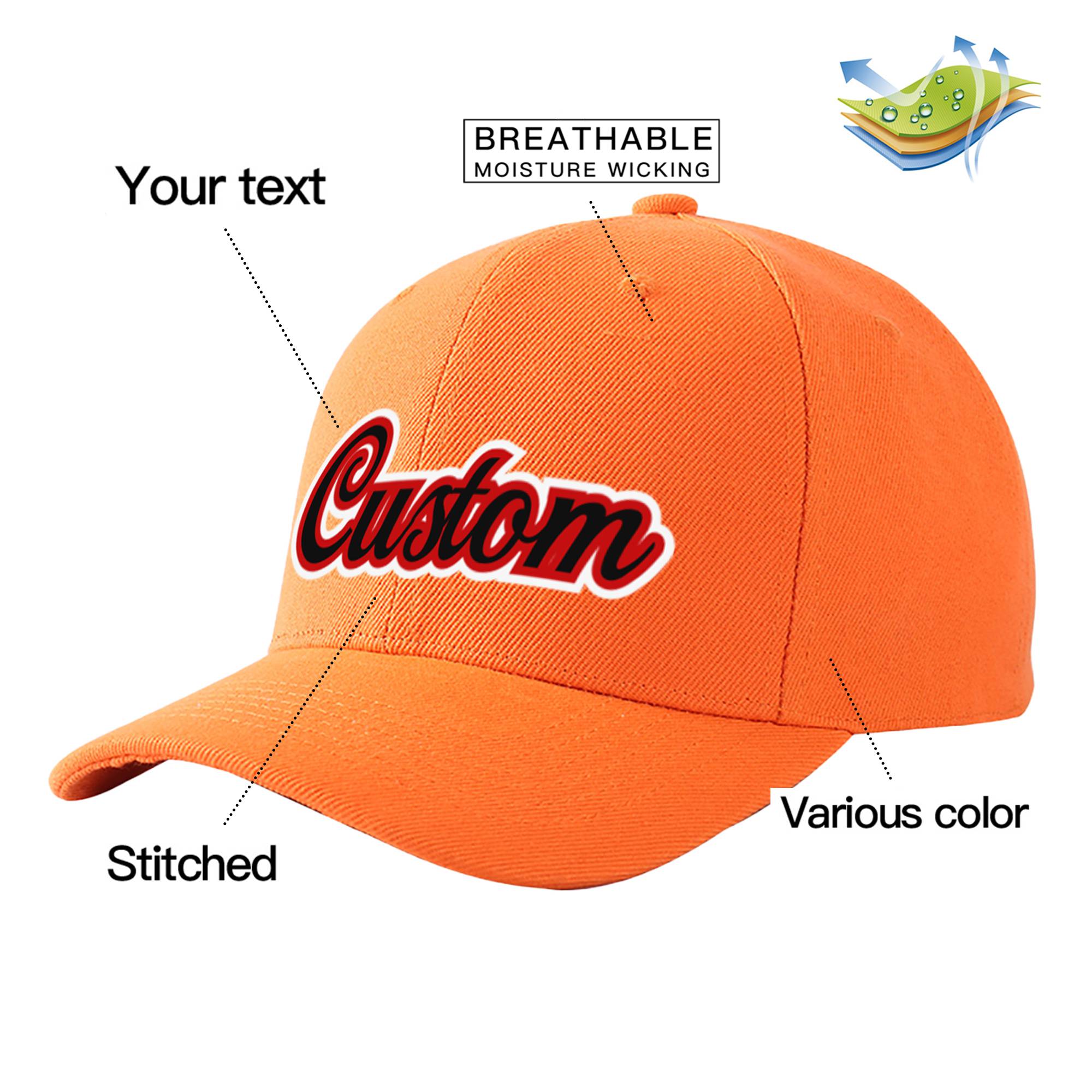 Custom Orange Black Baseball Cap Curved Eaves Hats Vintage Design for Men/Women/Youth