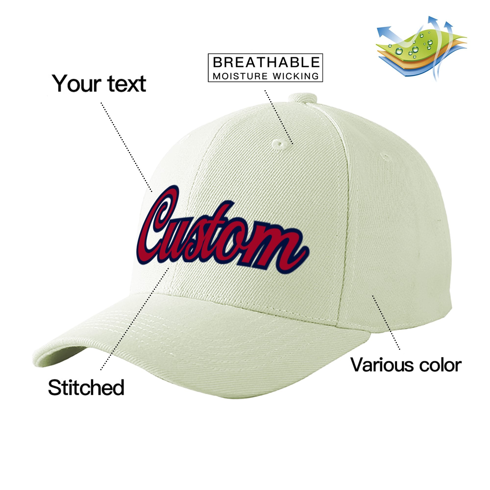 Custom Cream Red Baseball Cap Curved Eaves Hats Vintage Design for Men/Women/Youth