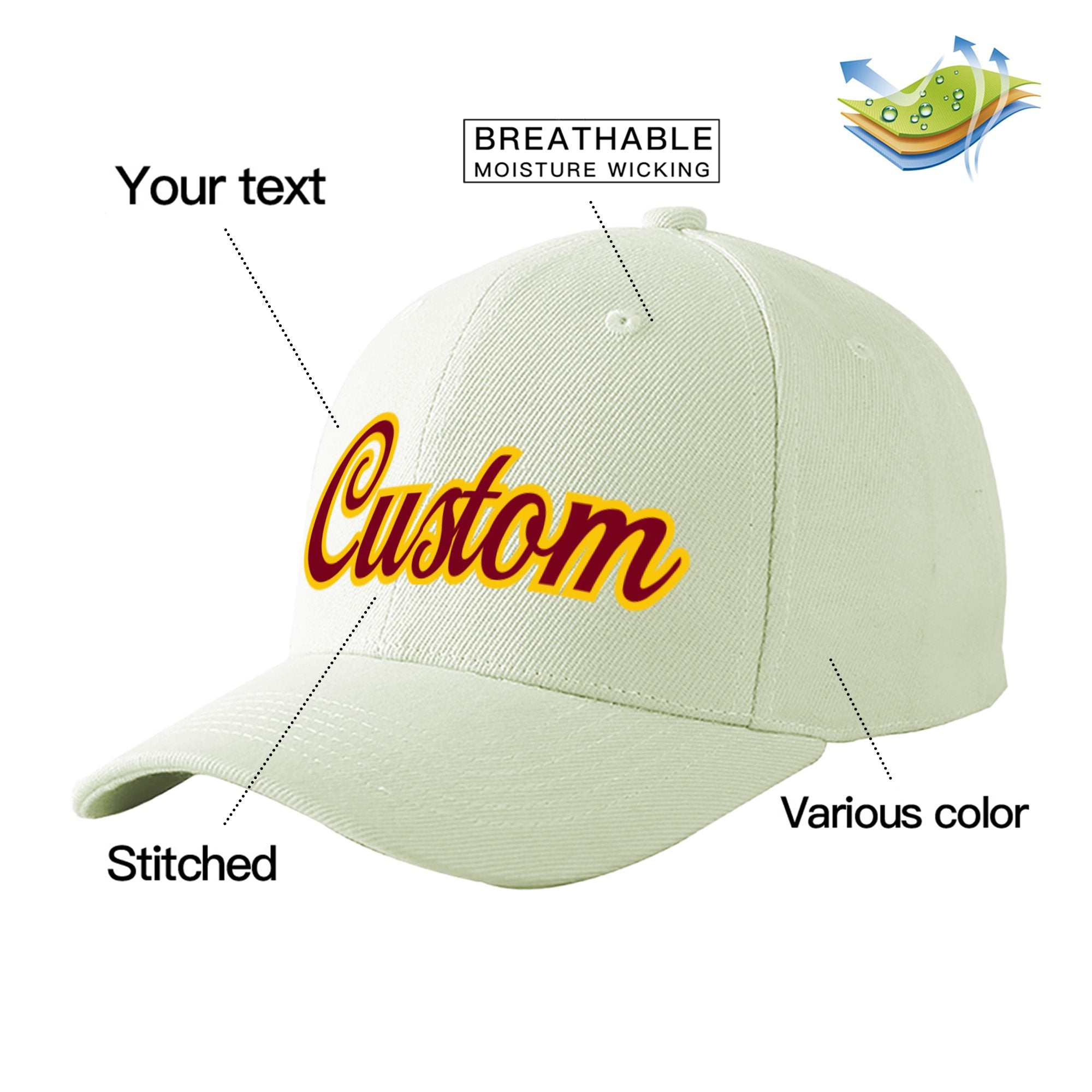 Custom Cream Crimson Baseball Cap Curved Eaves Hats Vintage Design for Men/Women/Youth