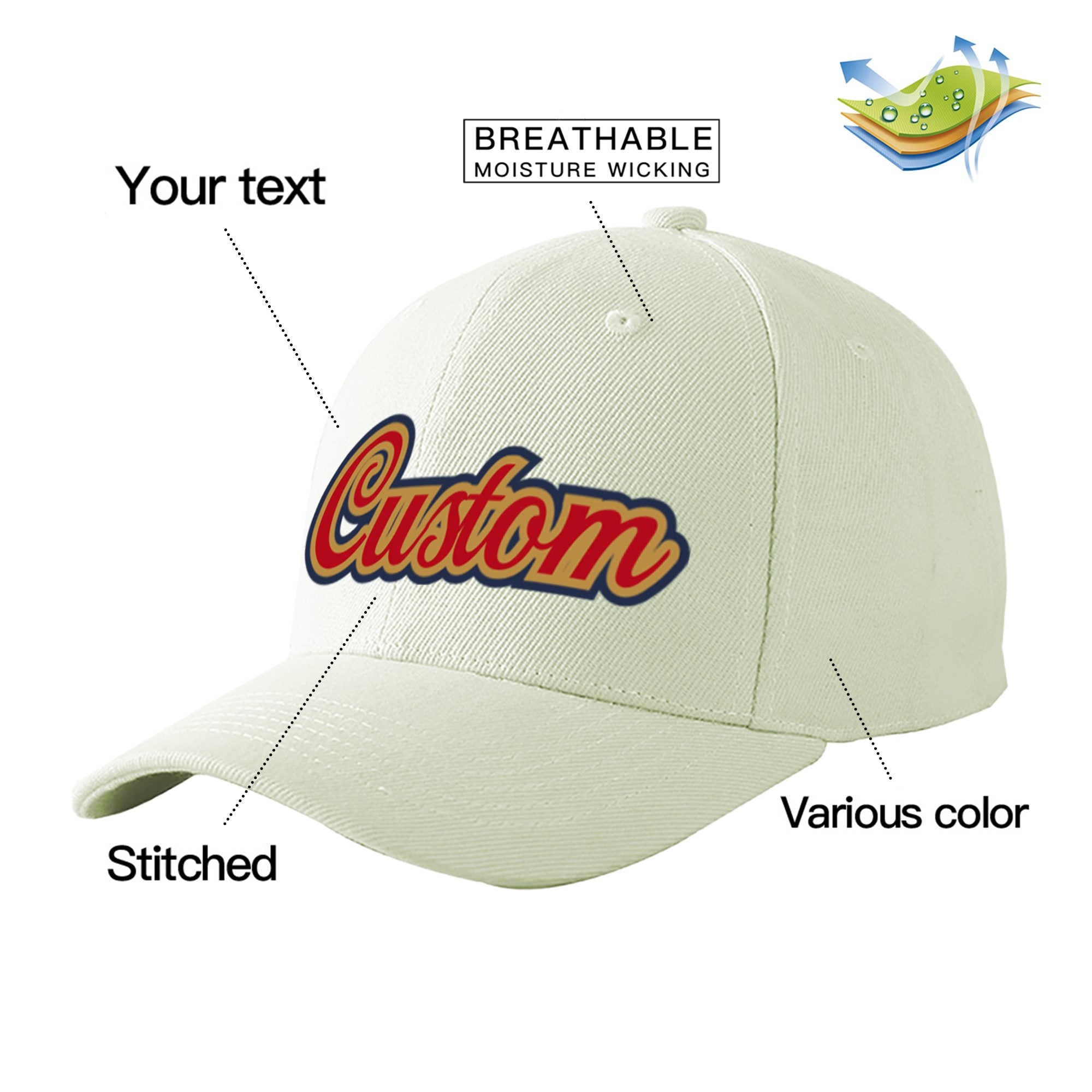 Custom Cream Red Baseball Cap Curved Eaves Hats Vintage Design for Men/Women/Youth