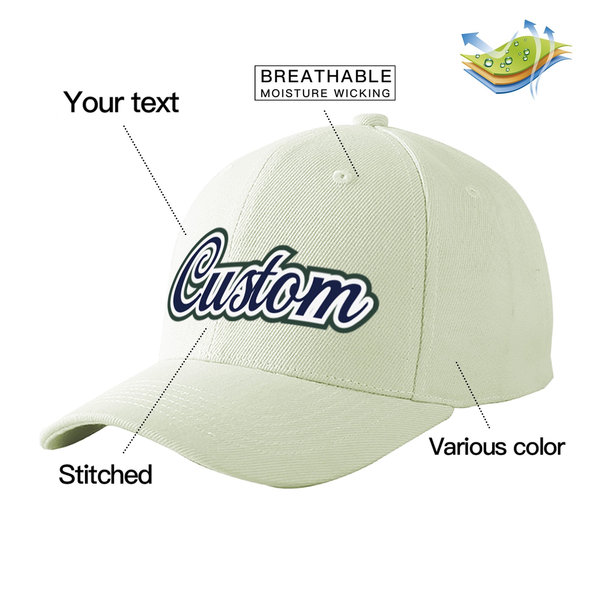 Custom Cream Navy Baseball Cap Curved Eaves Hats Vintage Design for Men/Women/Youth