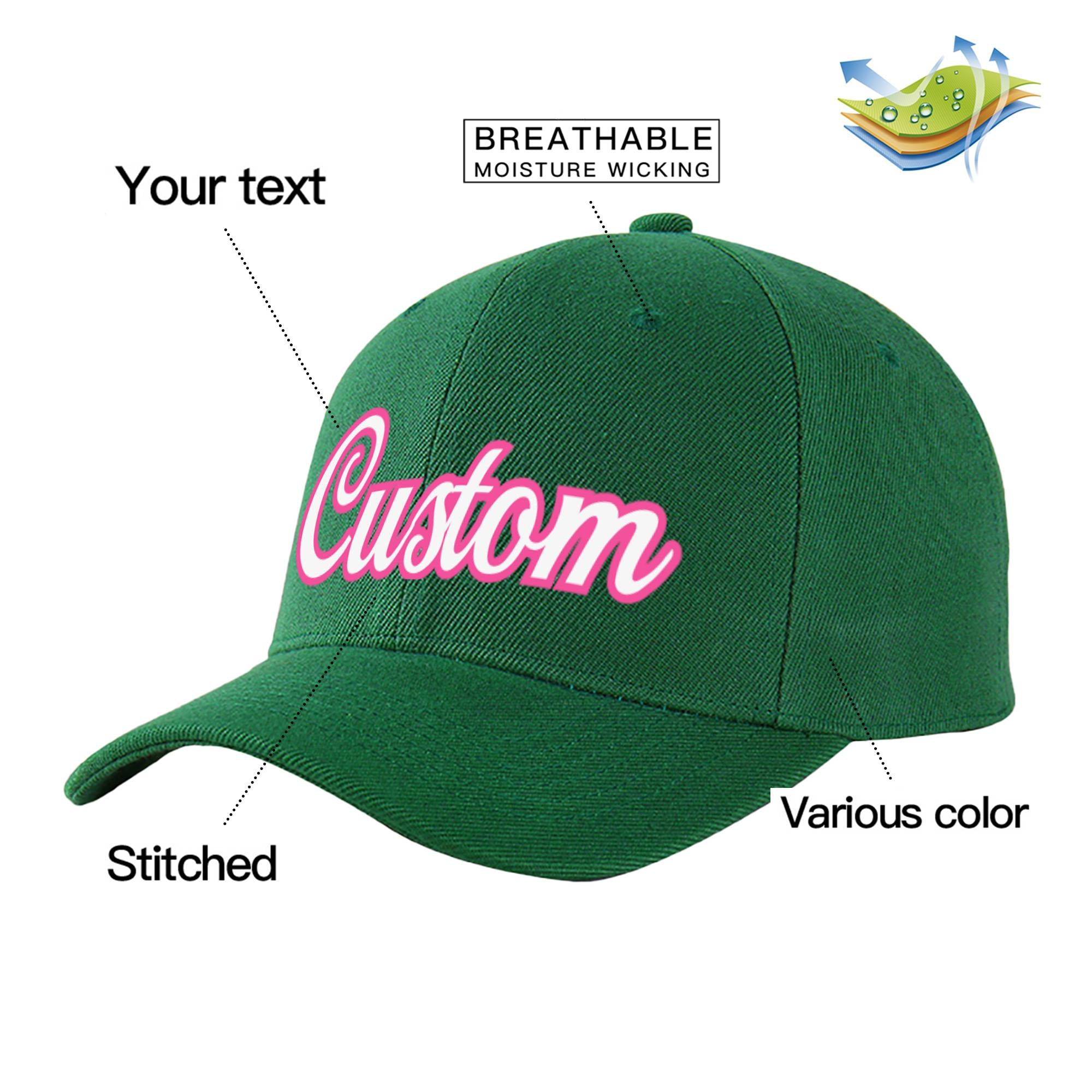 Custom Dark Green White Baseball Cap Curved Eaves Hats Vintage Design for Men/Women/Youth