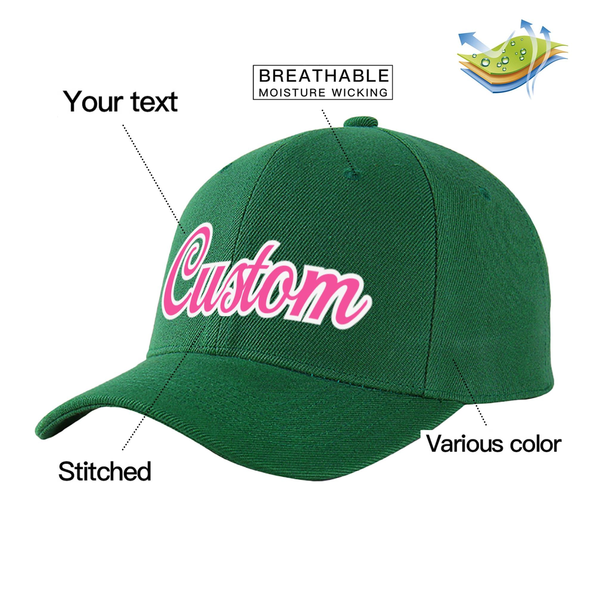 Custom Dark Green Pink Baseball Cap Curved Eaves Hats Vintage Design for Men/Women/Youth