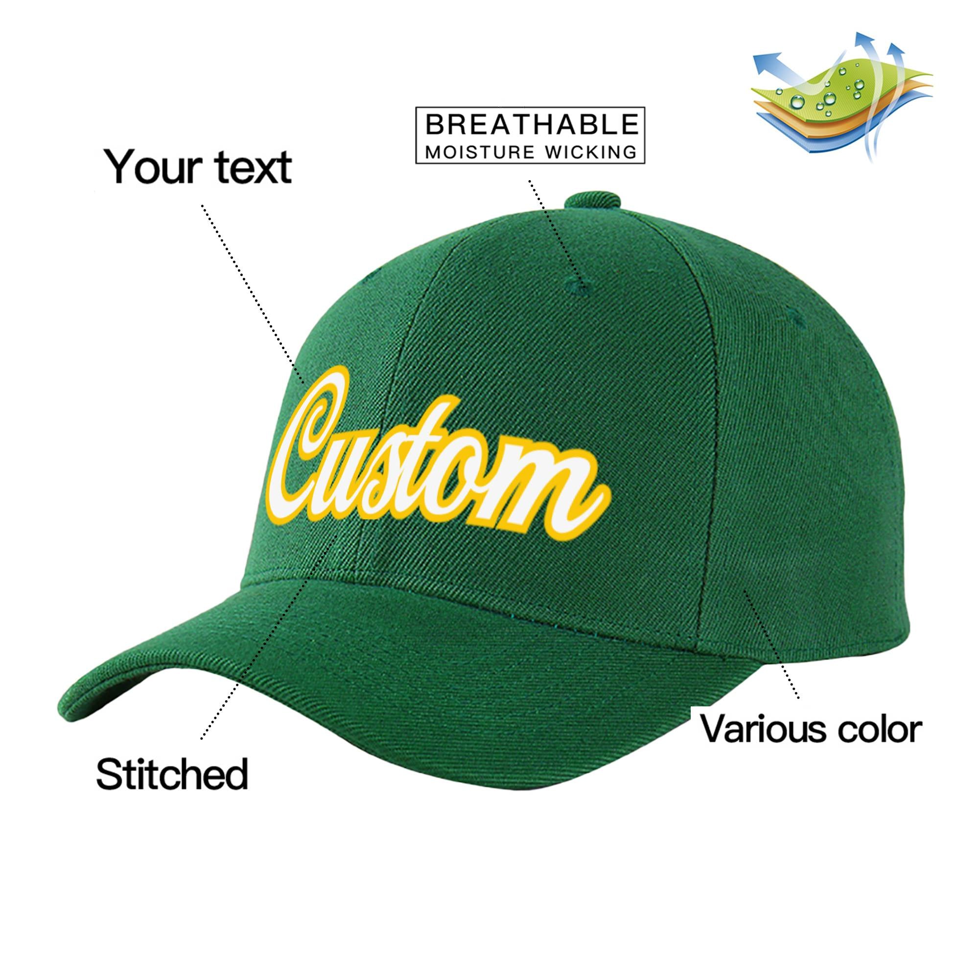 Custom Dark Green White Baseball Cap Curved Eaves Hats Vintage Design for Men/Women/Youth