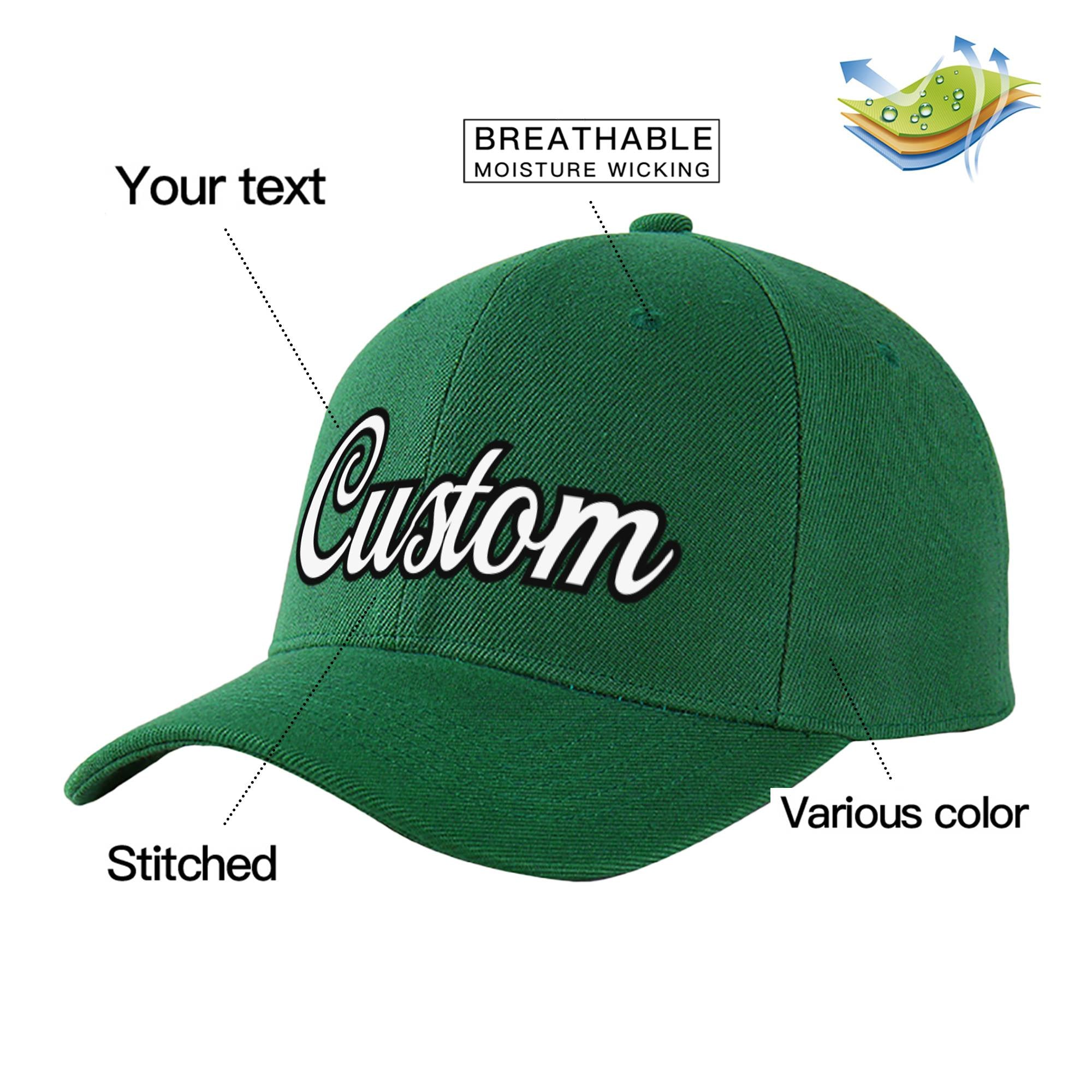 Custom Dark Green White Baseball Cap Curved Eaves Hats Vintage Design for Men/Women/Youth