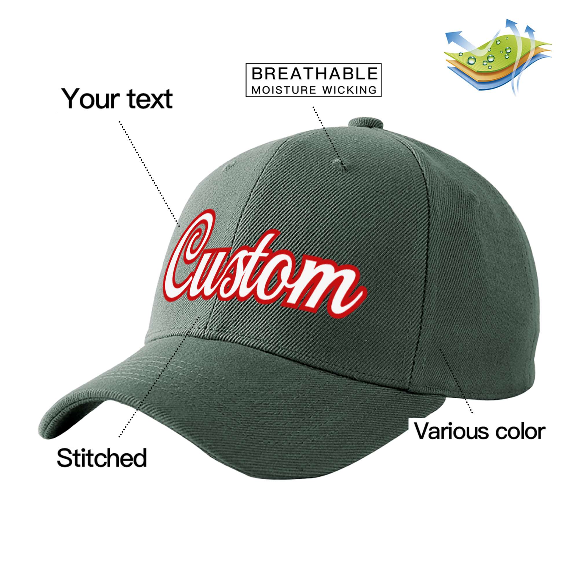 Custom Dark Gray White Baseball Cap Curved Eaves Hats Vintage Design for Men/Women/Youth