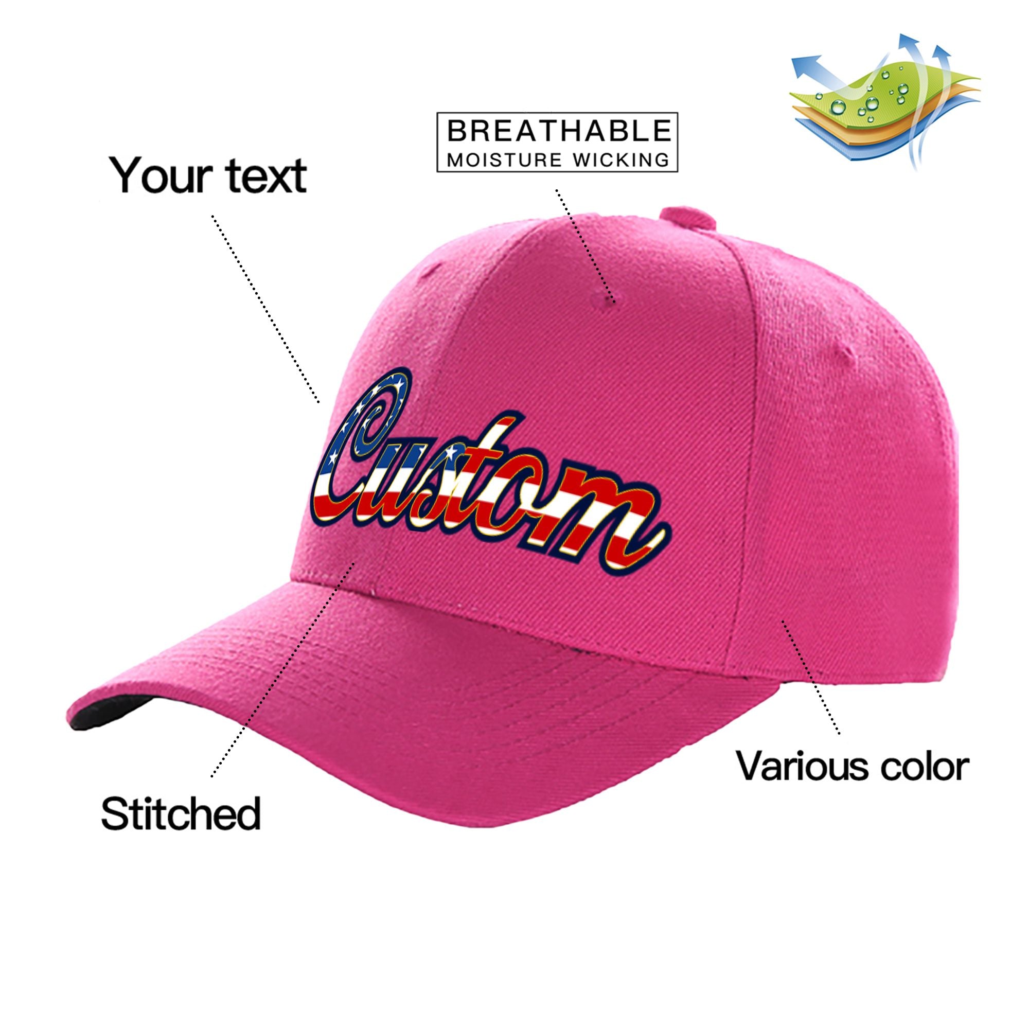 Custom Rose Usa Baseball Cap Curved Eaves Hats Vintage Design for Men/Women/Youth