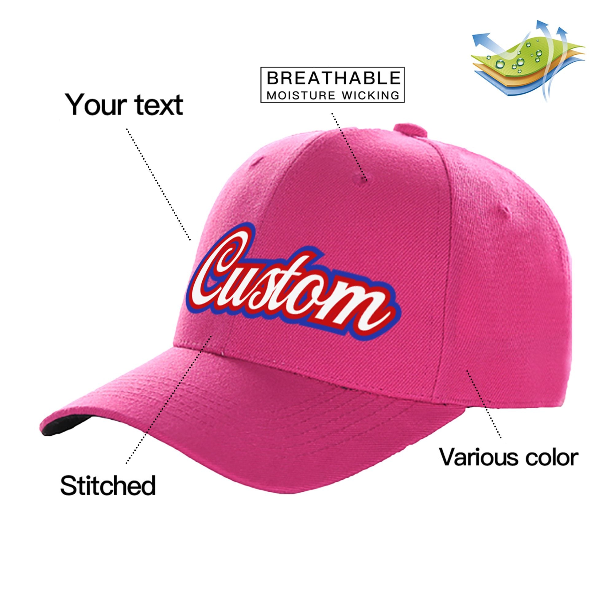 Custom Rose White Baseball Cap Curved Eaves Hats Vintage Design for Men/Women/Youth