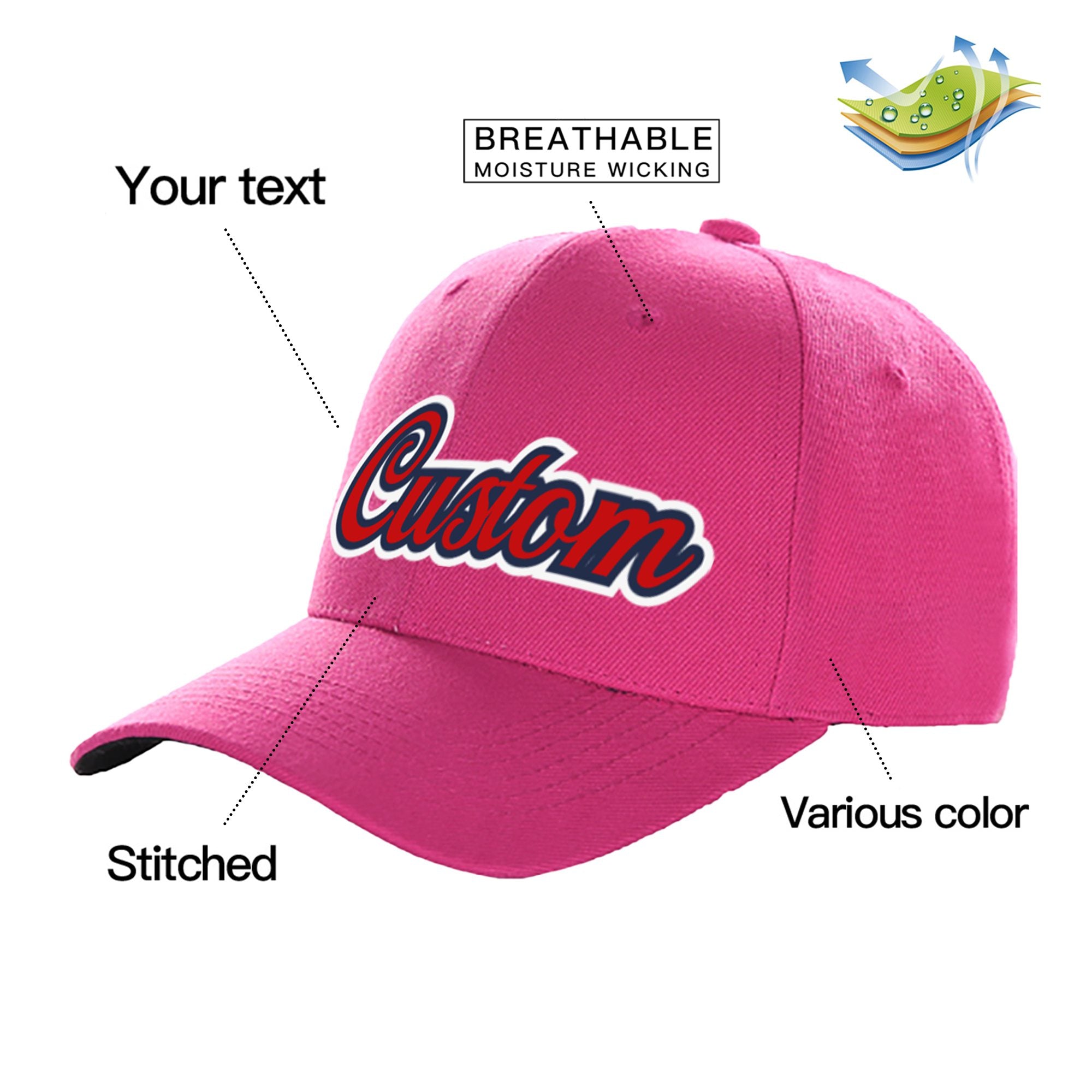 Custom Rose Red Baseball Cap Curved Eaves Hats Vintage Design for Men/Women/Youth