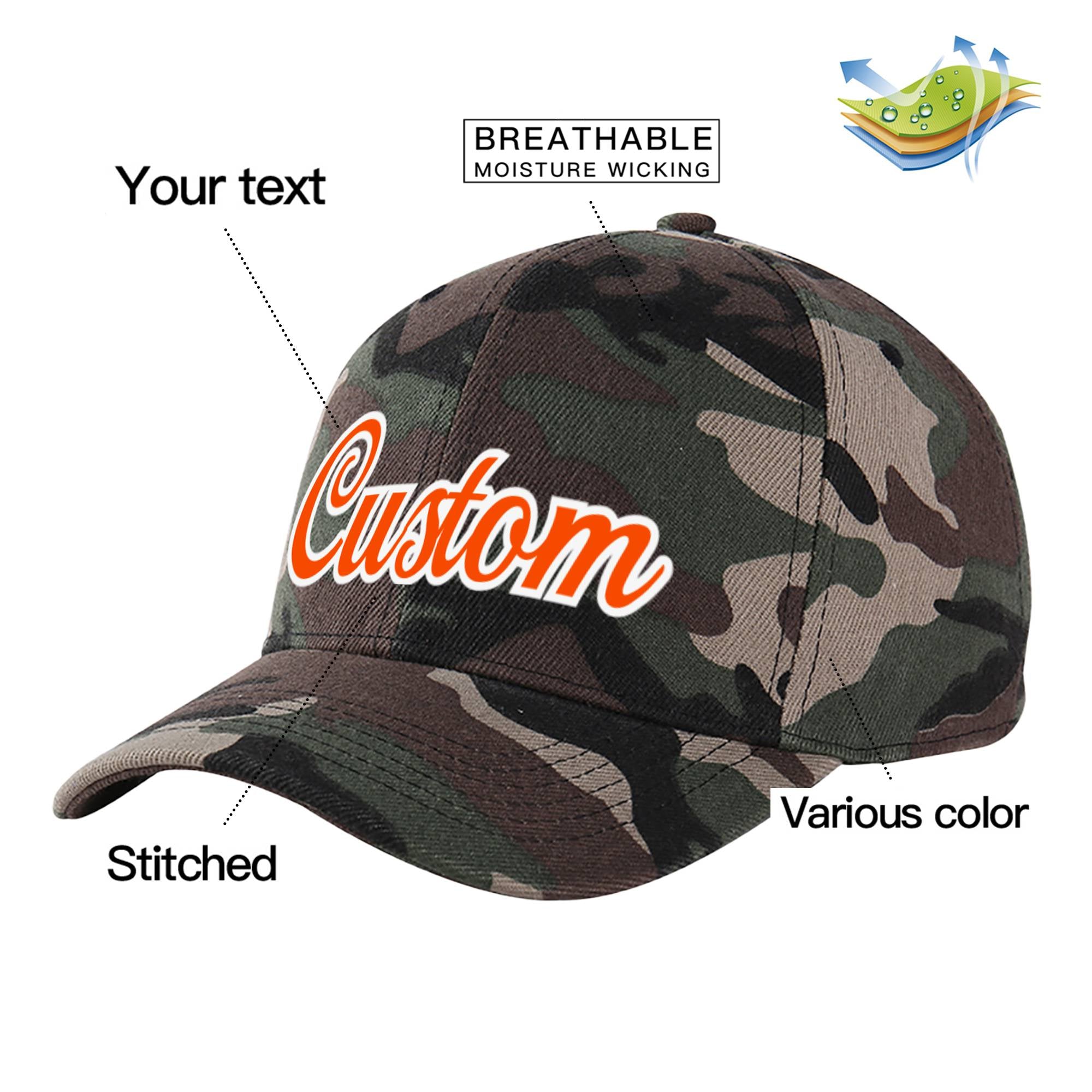 Custom Camo Orange Baseball Cap Curved Eaves Hats Vintage Design for Men/Women/Youth