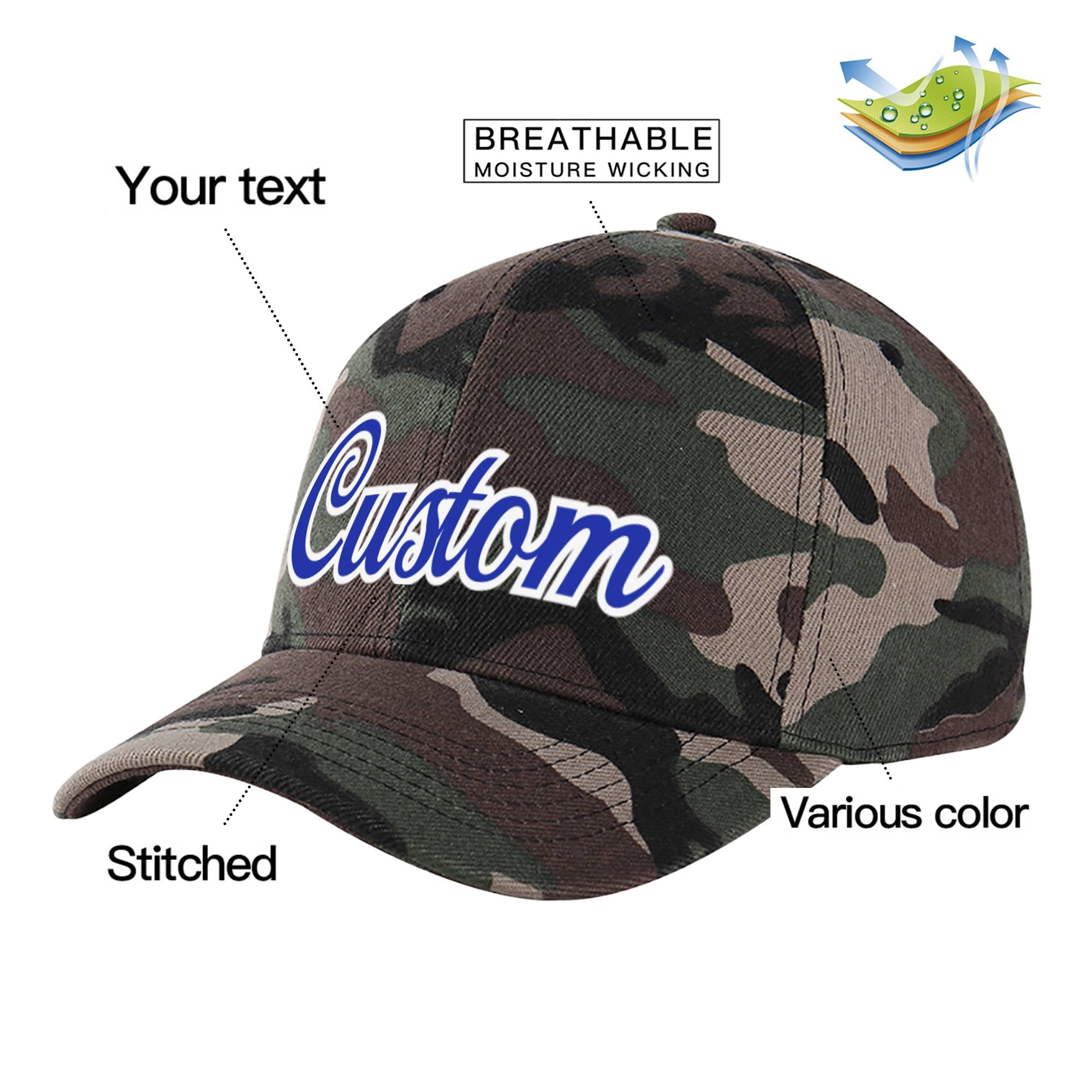 Custom Camo Royal Blue Baseball Cap Curved Eaves Hats Vintage Design for Men/Women/Youth