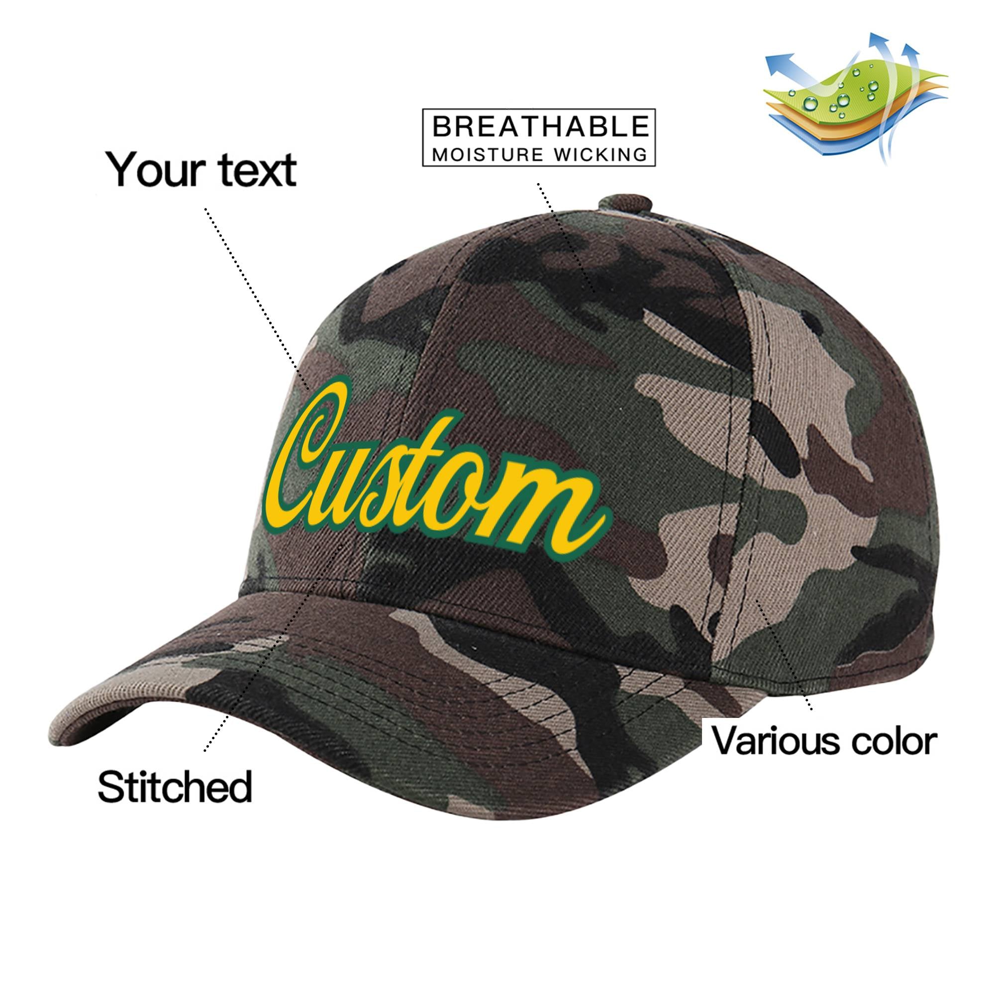 Custom Camo Yellow Baseball Cap Curved Eaves Hats Vintage Design for Men/Women/Youth