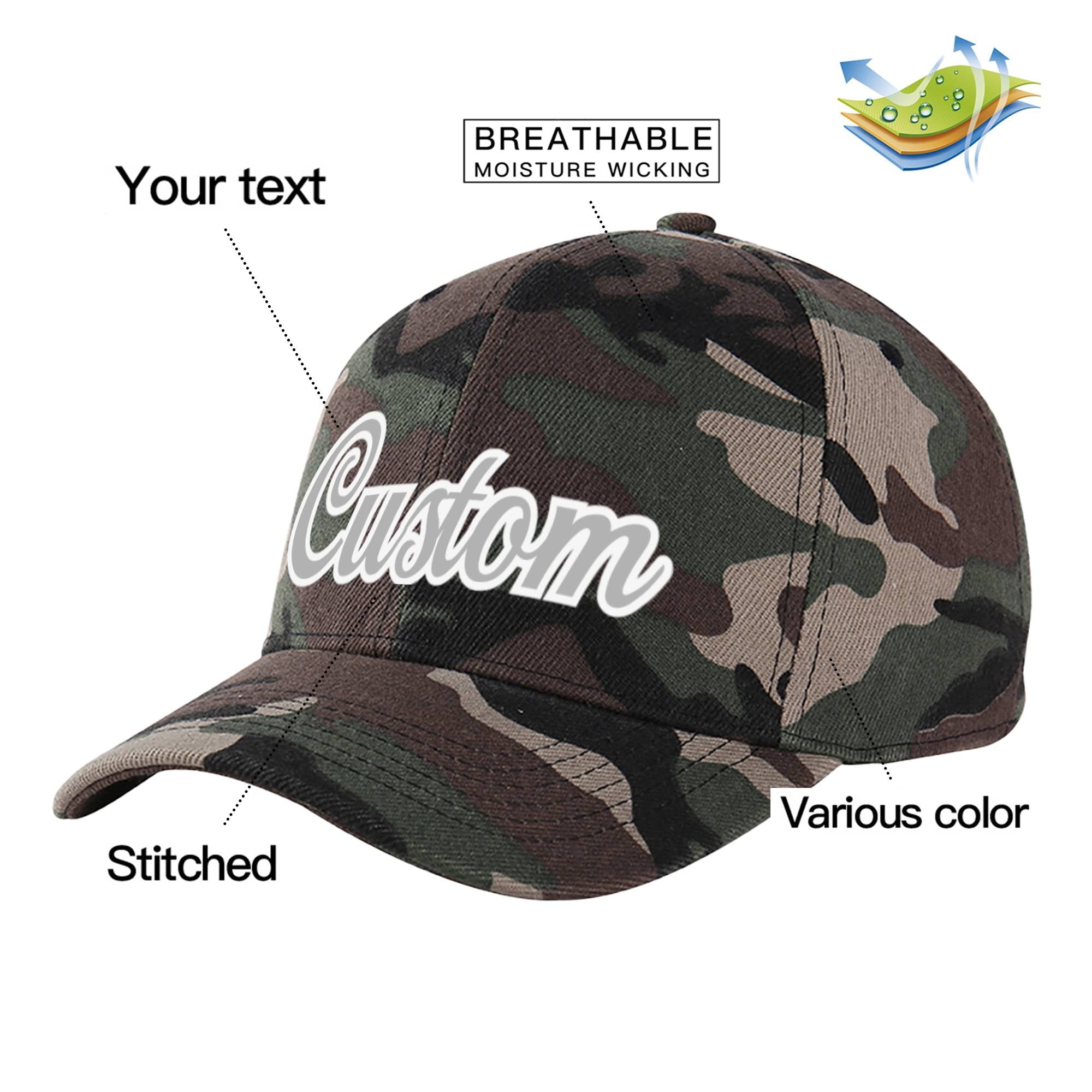 Custom Camo Gray Baseball Cap Curved Eaves Hats Vintage Design for Men/Women/Youth