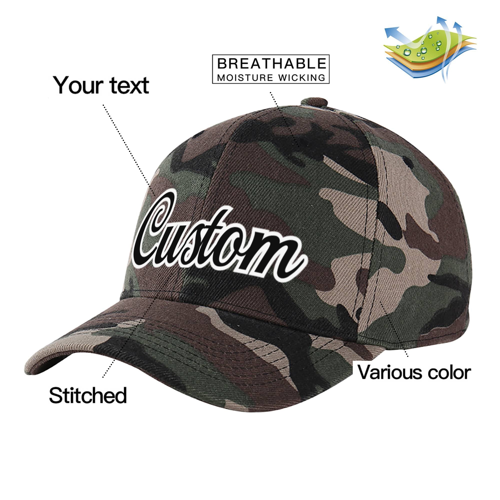 Custom Camo Black Baseball Cap Curved Eaves Hats Vintage Design for Men/Women/Youth