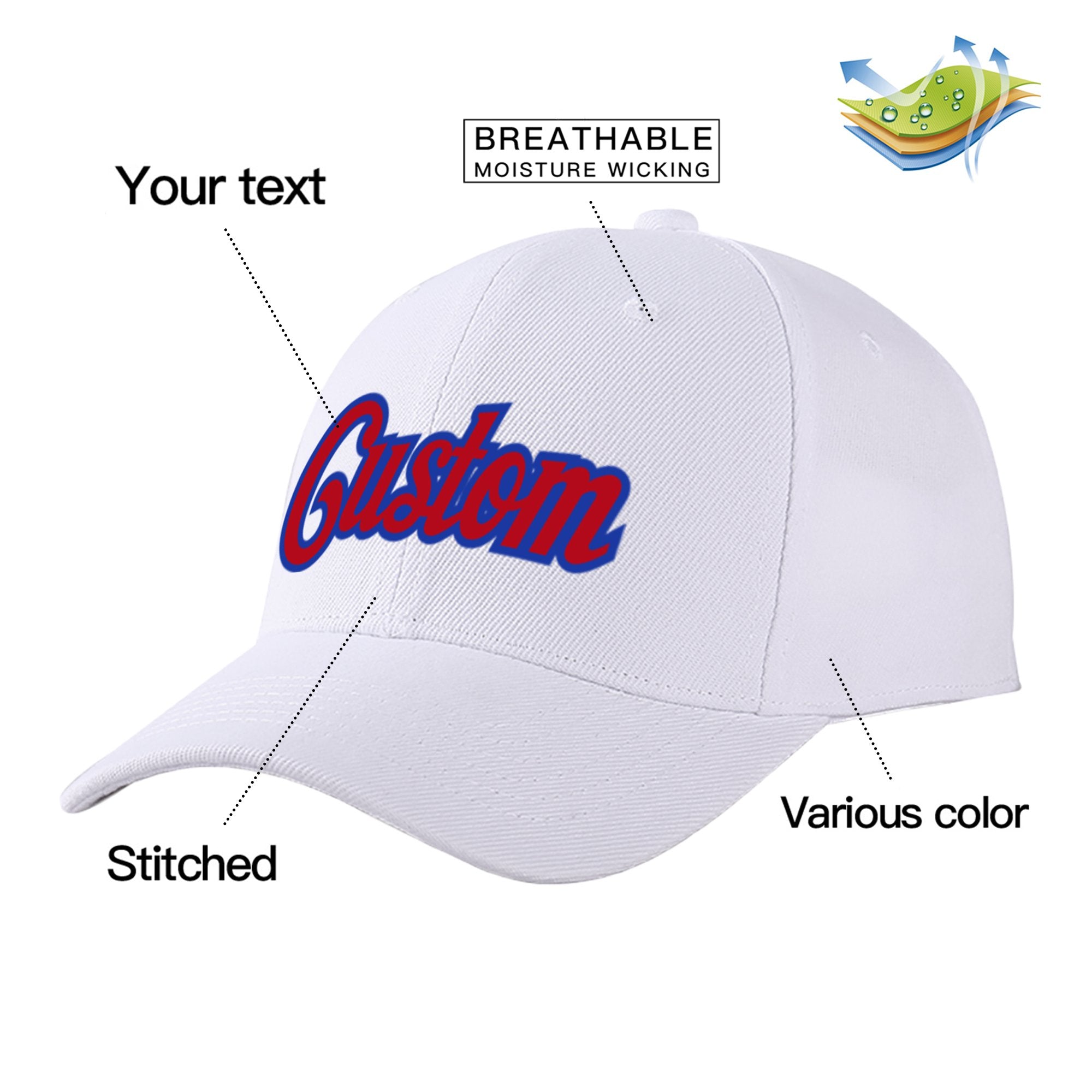 Custom White Red Baseball Cap Curved Eaves Hats Vintage Design for Men/Women/Youth