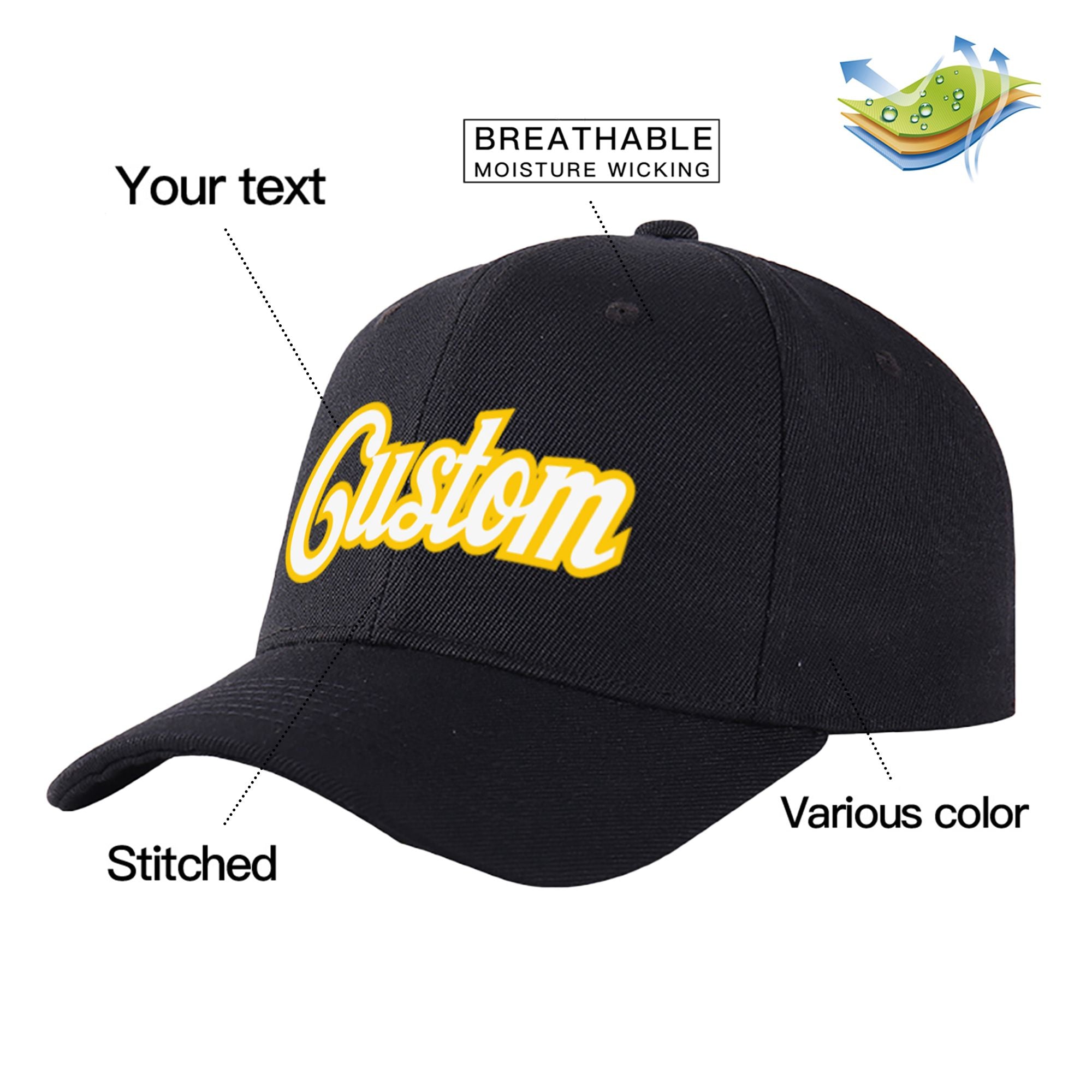 Custom Black White Baseball Cap Curved Eaves Hats Vintage Design for Men/Women/Youth