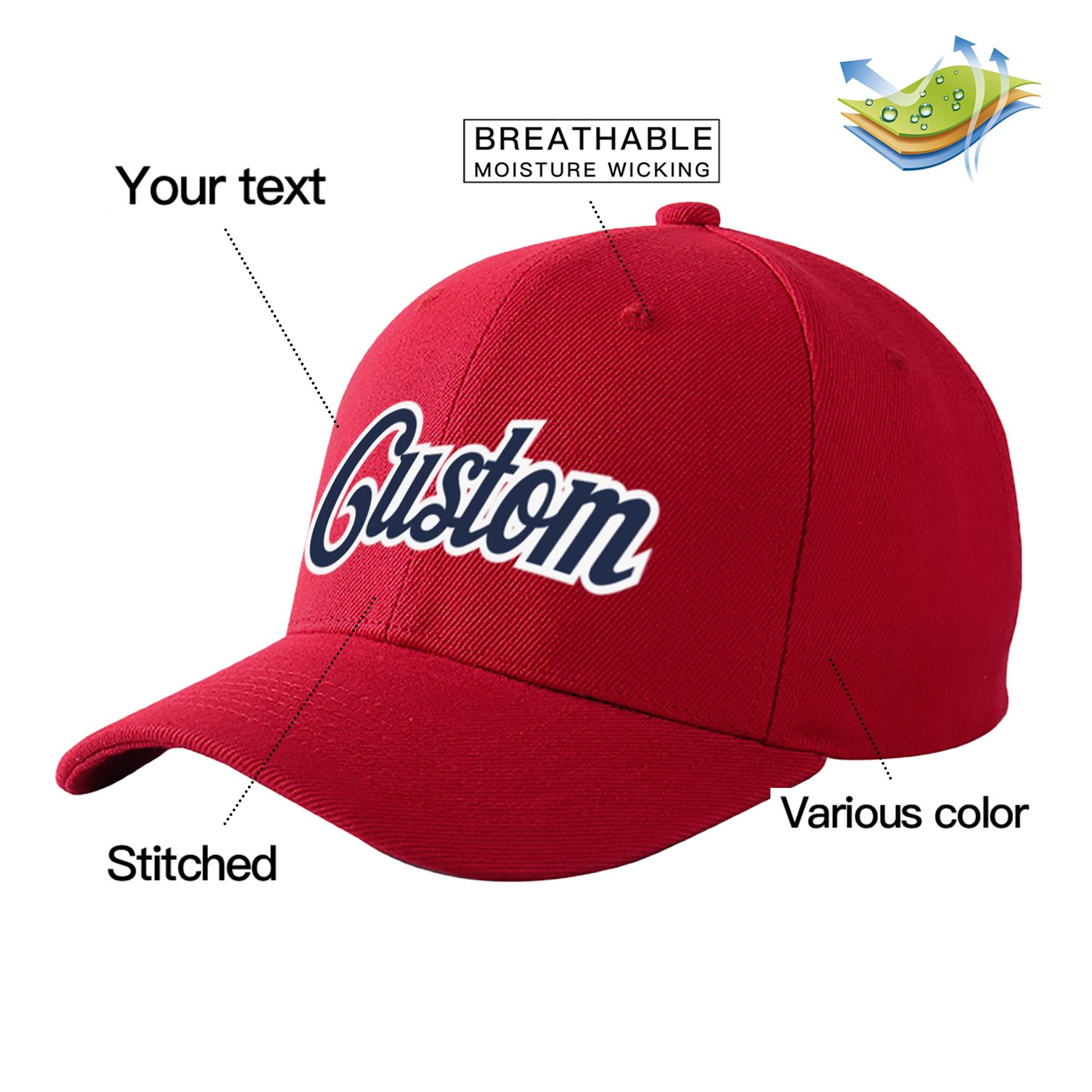 Custom Red Navy Baseball Cap Curved Eaves Hats Vintage Design for Men/Women/Youth