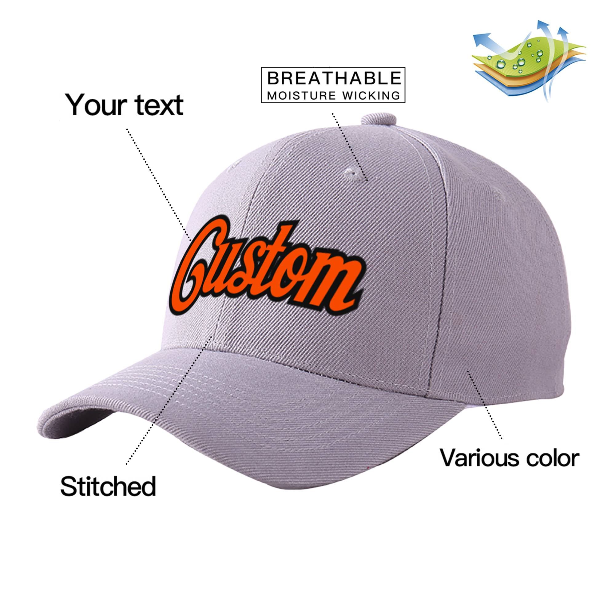 Custom Gray Orange Baseball Cap Curved Eaves Hats Vintage Design for Men/Women/Youth