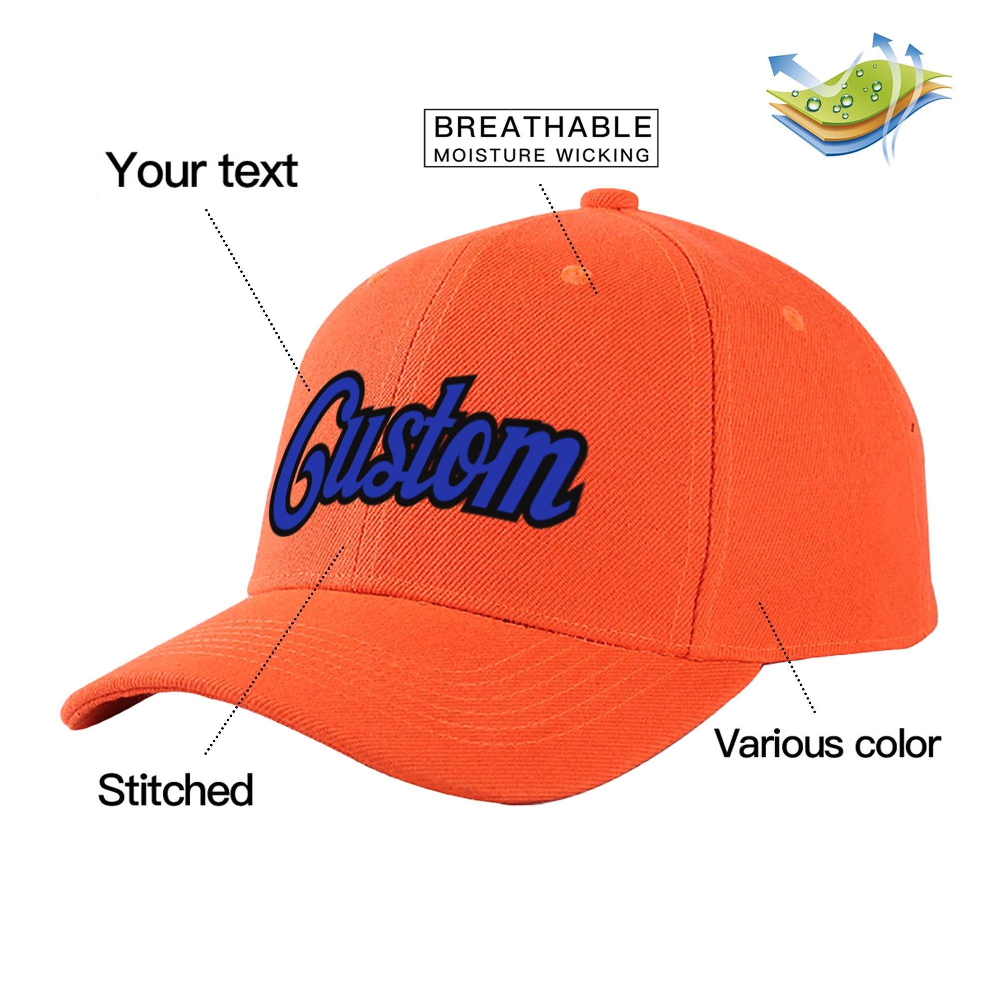 Custom Orange Royal Blue Baseball Cap Curved Eaves Hats Vintage Design for Men/Women/Youth