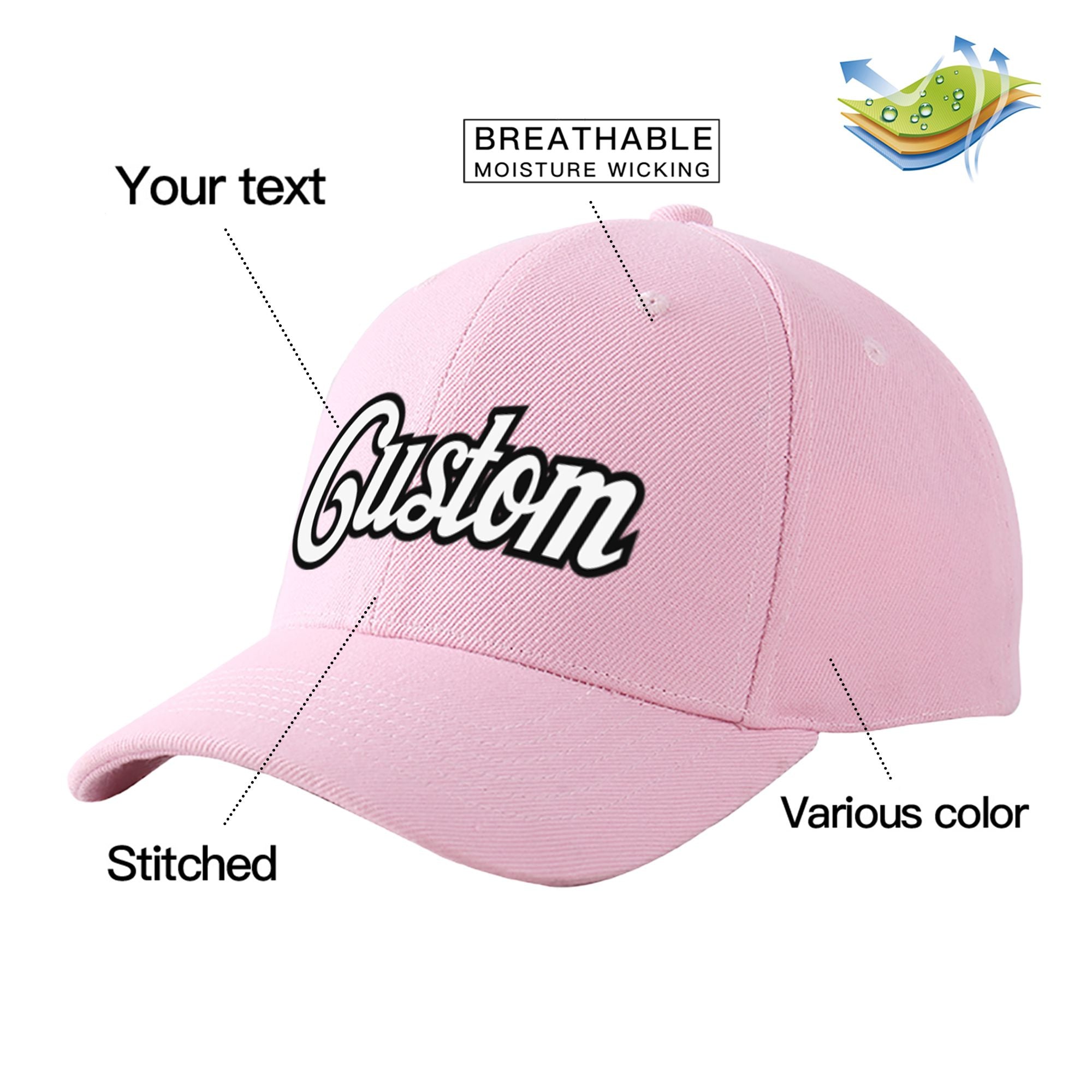 Custom Pink White Baseball Cap Curved Eaves Hats Vintage Design for Men/Women/Youth