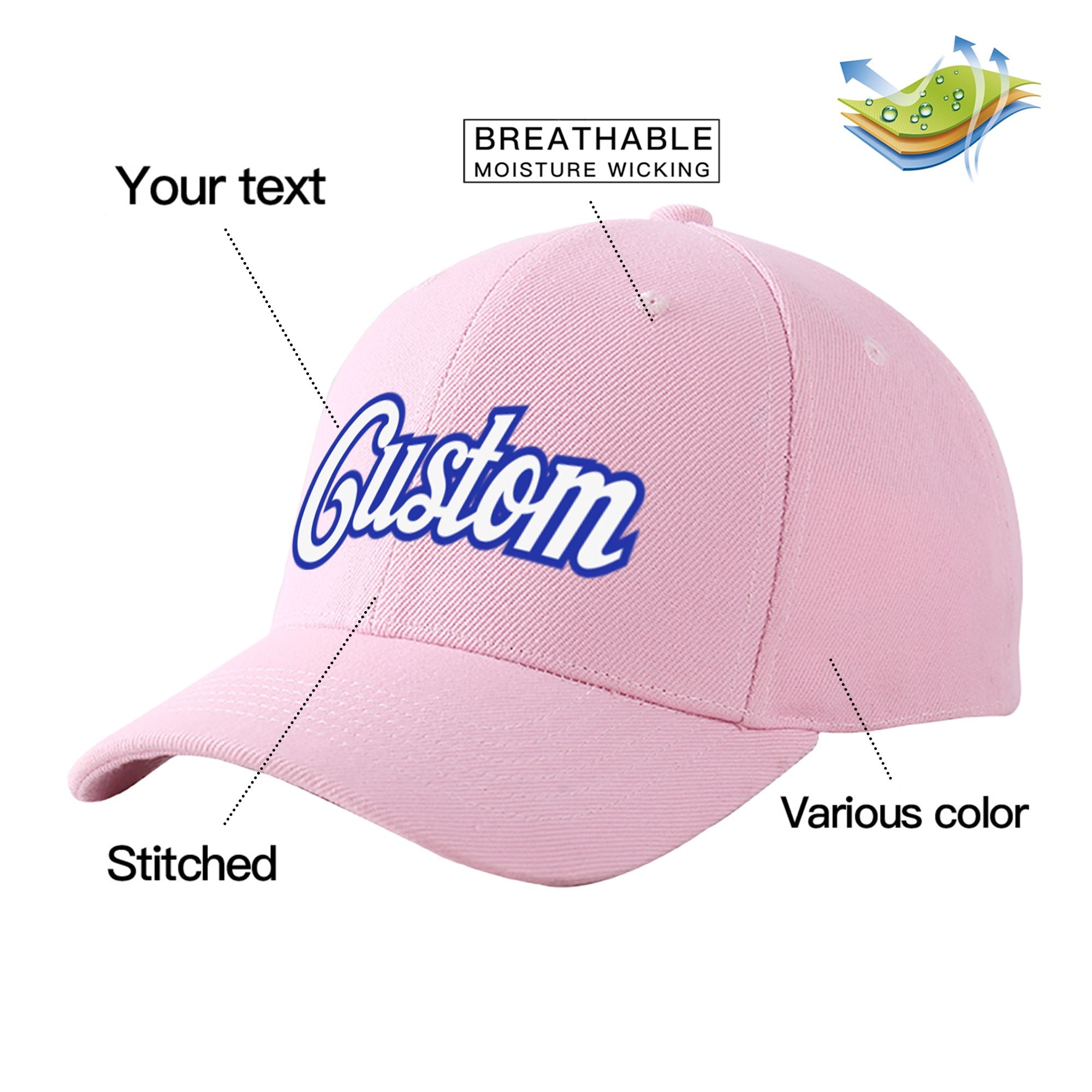 Custom Pink White Baseball Cap Curved Eaves Hats Vintage Design for Men/Women/Youth