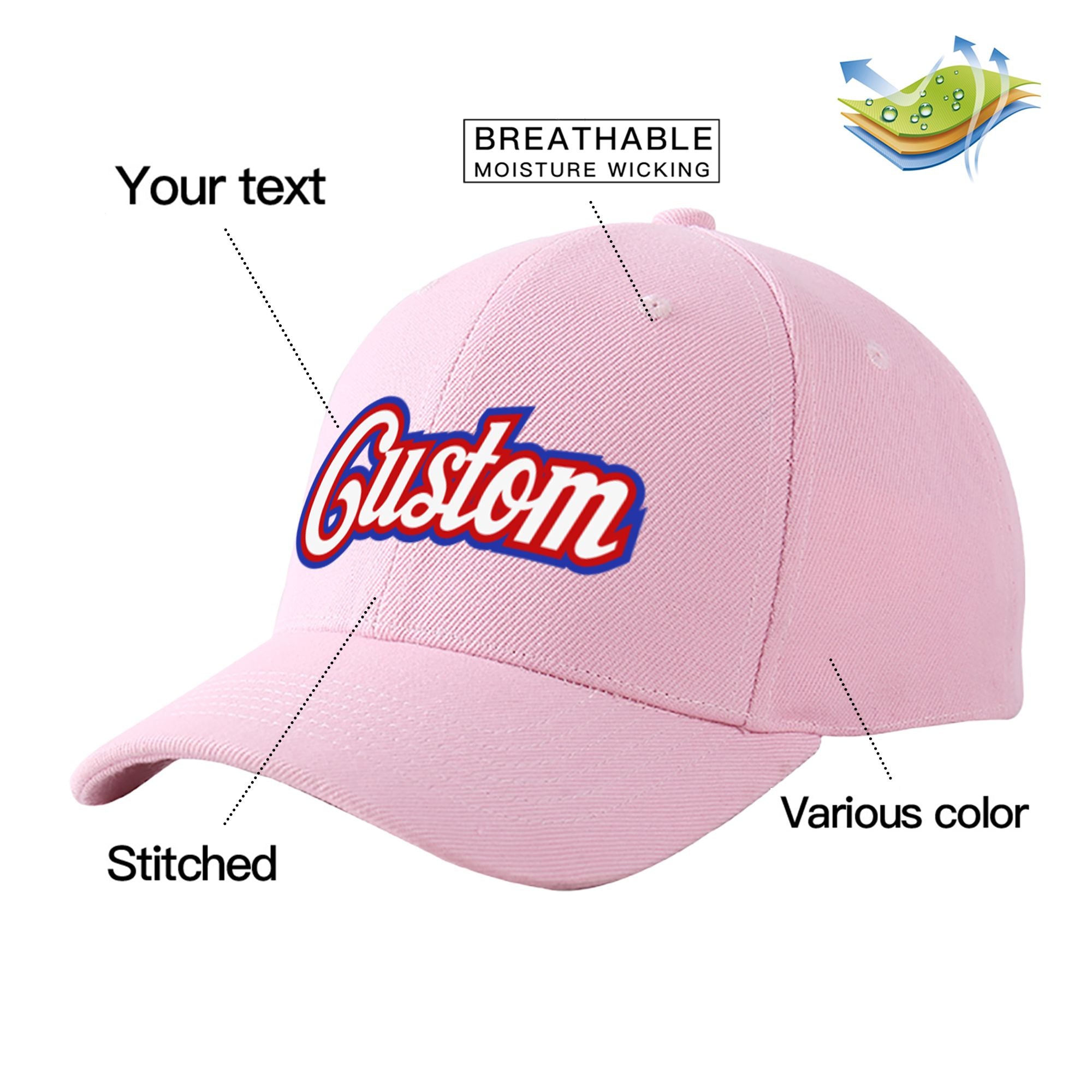 Custom Pink White Baseball Cap Curved Eaves Hats Vintage Design for Men/Women/Youth